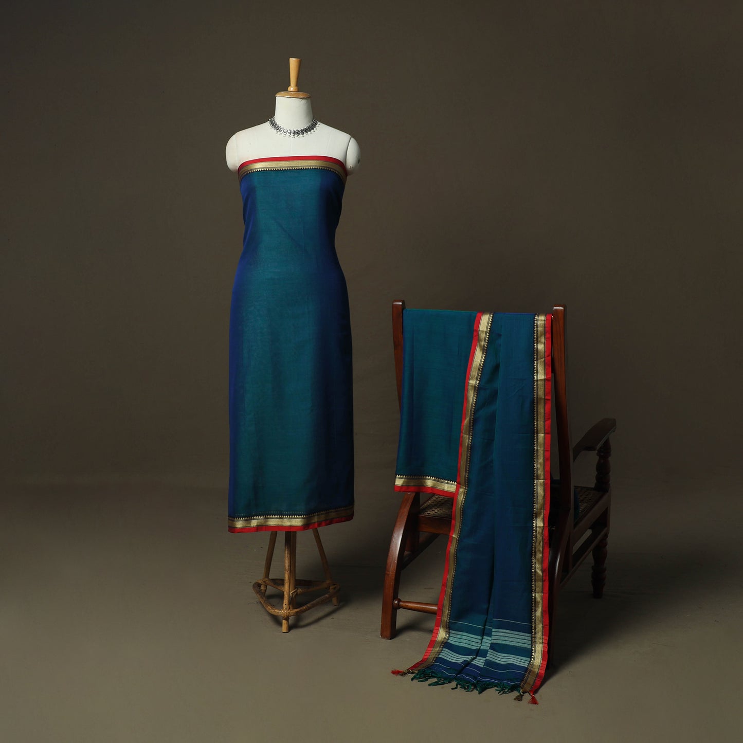 Green - Dharwad Woven Mercerised Cotton 3pc Unstitched Dress Material Suit Set 51