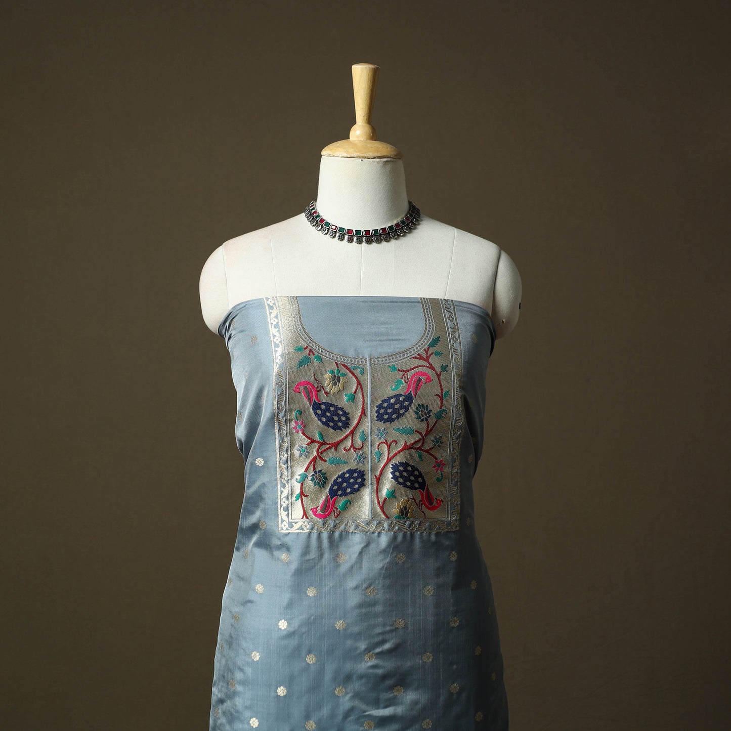 Bangalore Silk Paithani 3pc Unstitched Dress Material 32