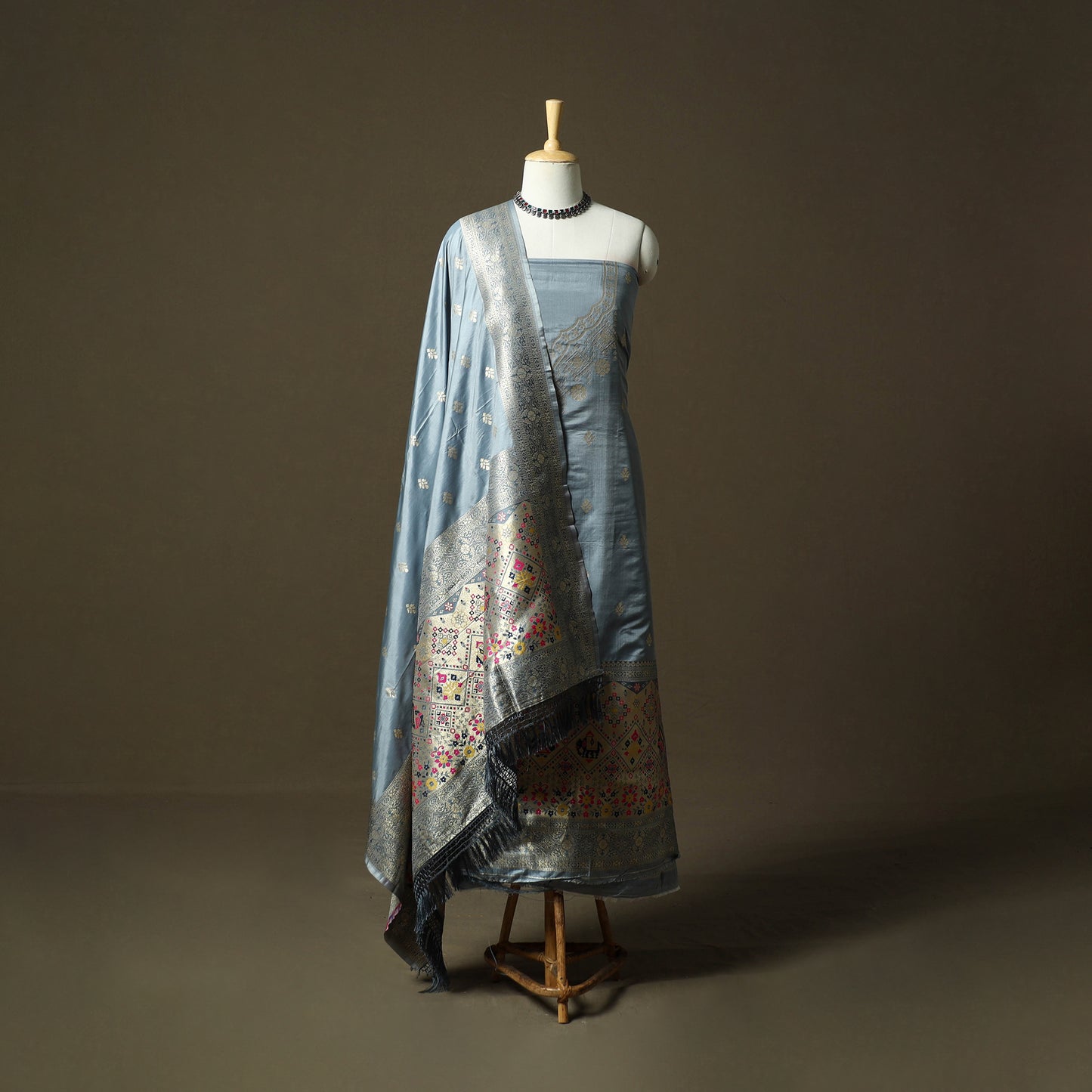 Bangalore Silk Paithani 3pc Unstitched Dress Material 33