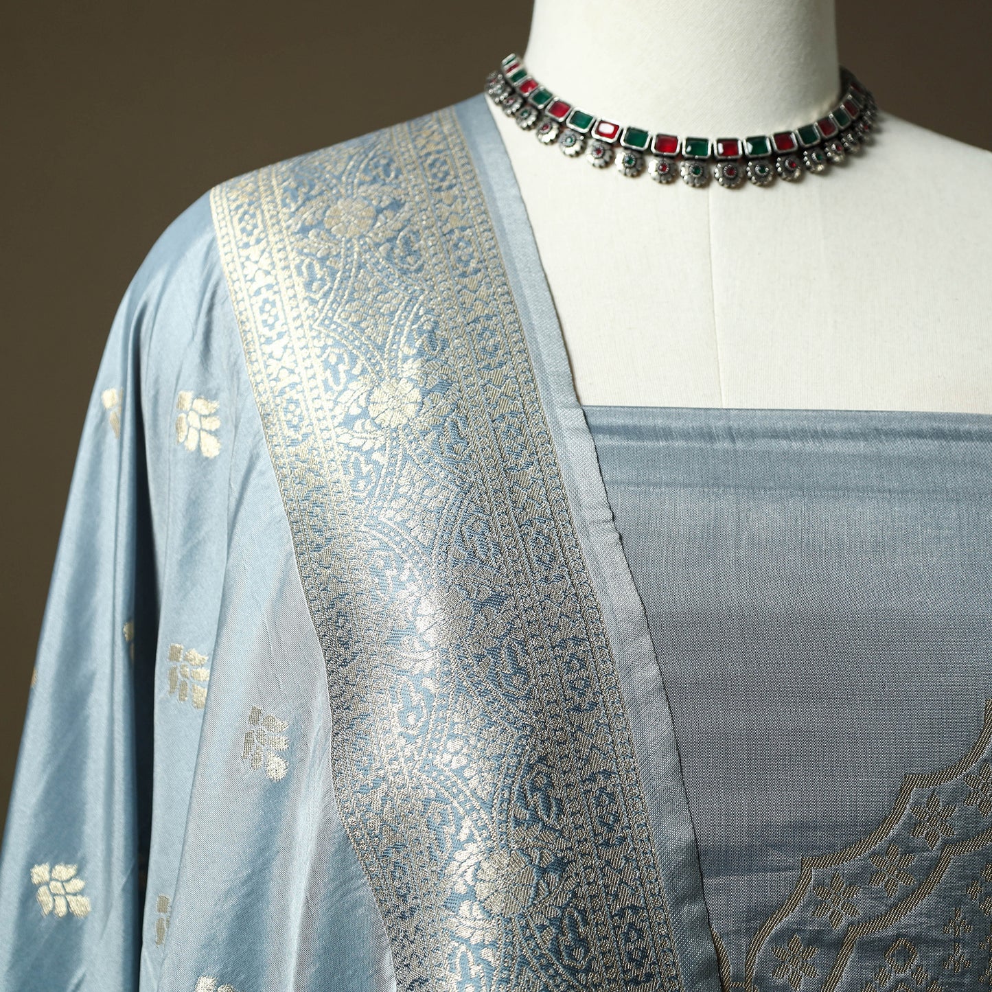 Bangalore Silk Paithani 3pc Unstitched Dress Material 33