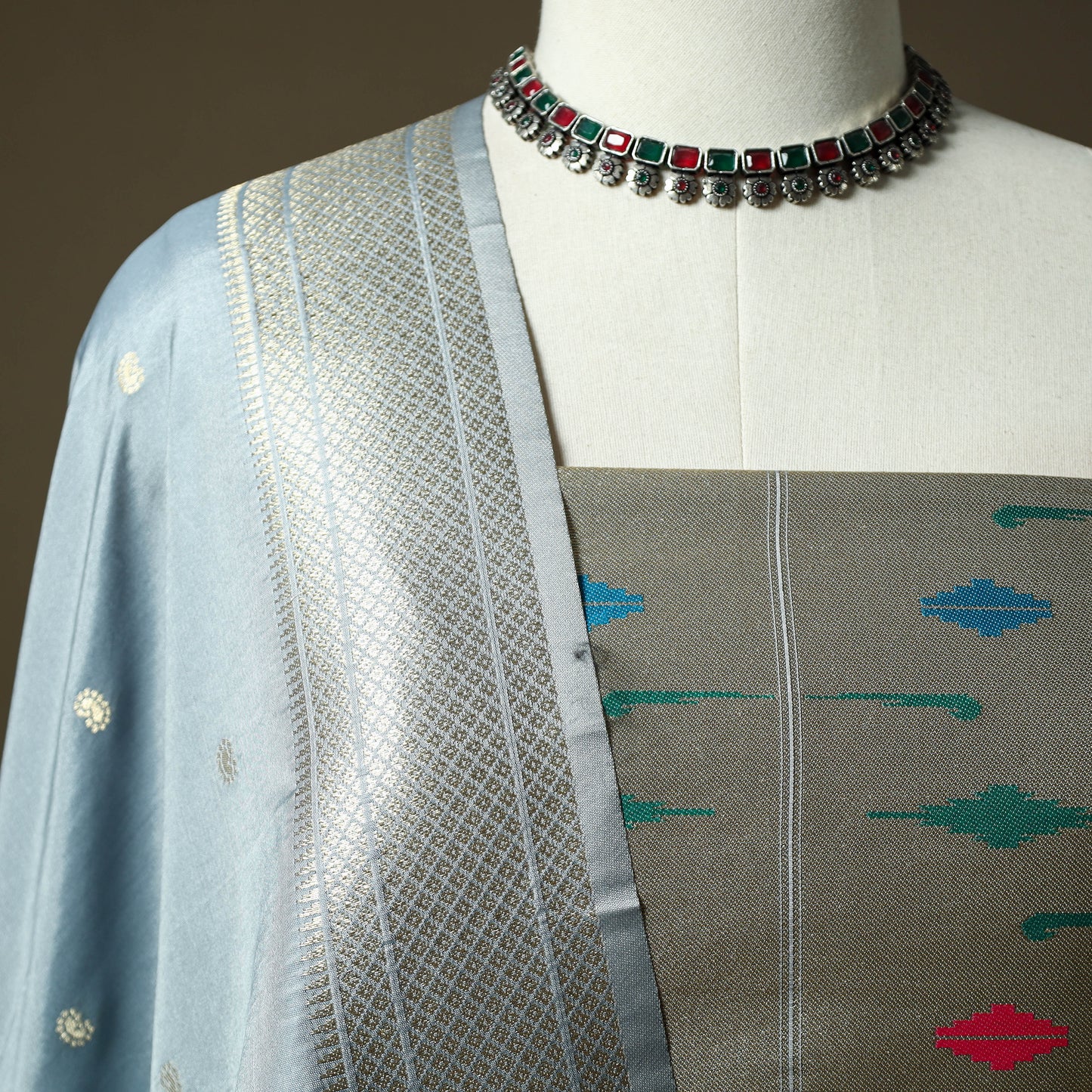 Bangalore Silk Paithani 3pc Unstitched Dress Material 34