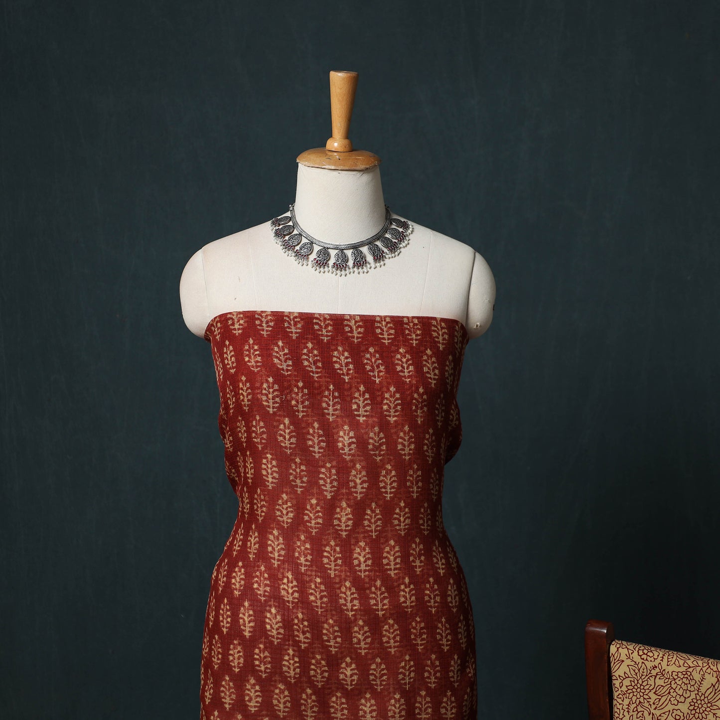 Bagh Hand Block Print Natural Dyed Kota Doria Cotton 3pc Unstitched Dress Material Suit Set 22