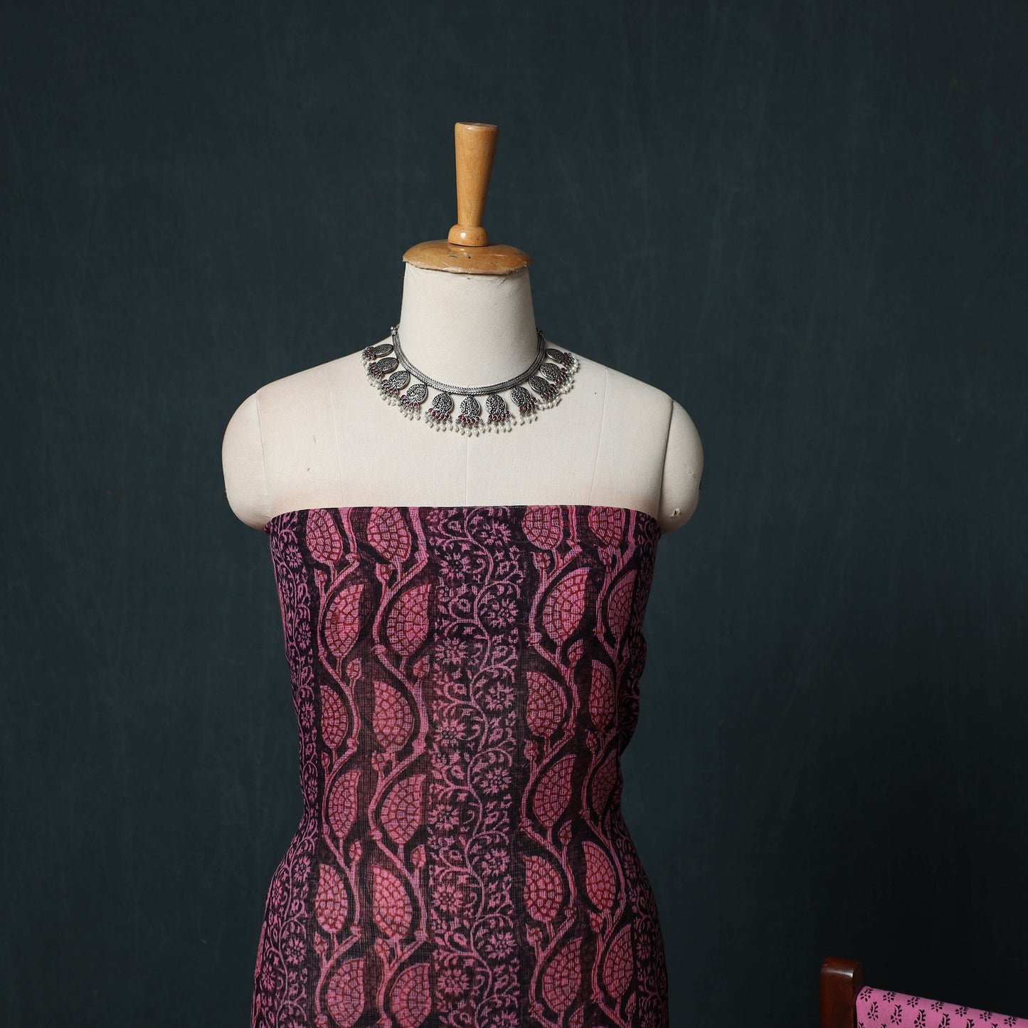 Bagh Hand Block Print Natural Dyed Kota Doria Cotton 3pc Unstitched Dress Material Suit Set 24