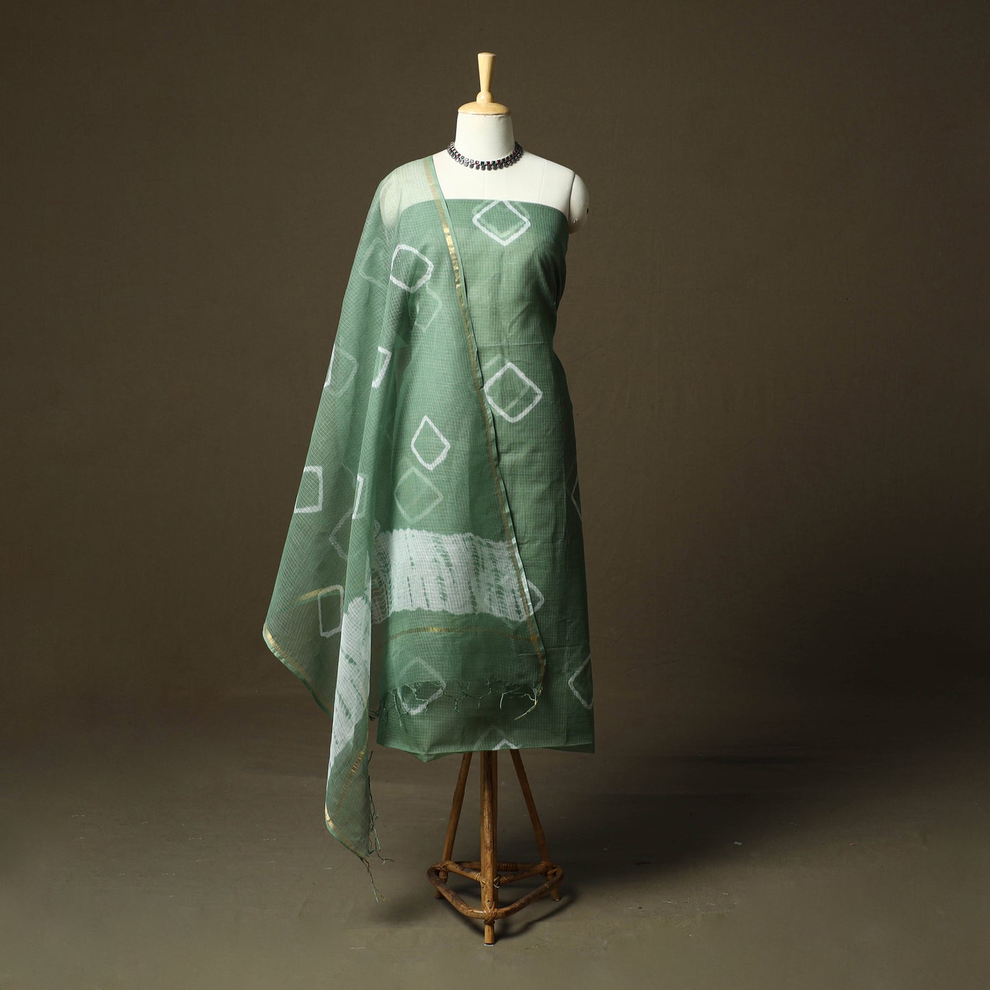 Kota Doria Cotton Shibori Tie-Dye 3pc Unstitched Dress Material 04