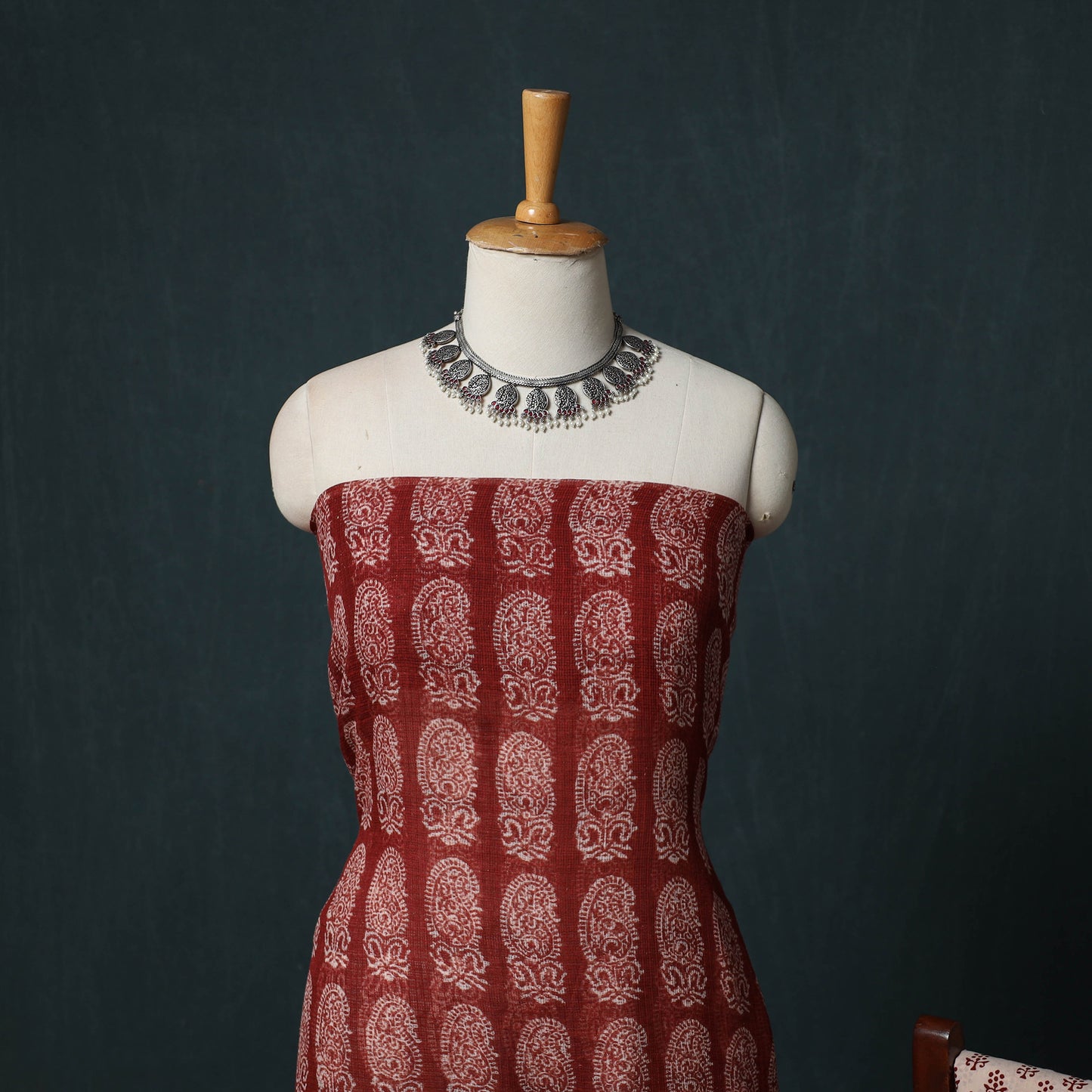 Bagh Hand Block Print Natural Dyed Kota Doria Cotton 3pc Unstitched Dress Material Suit Set 26