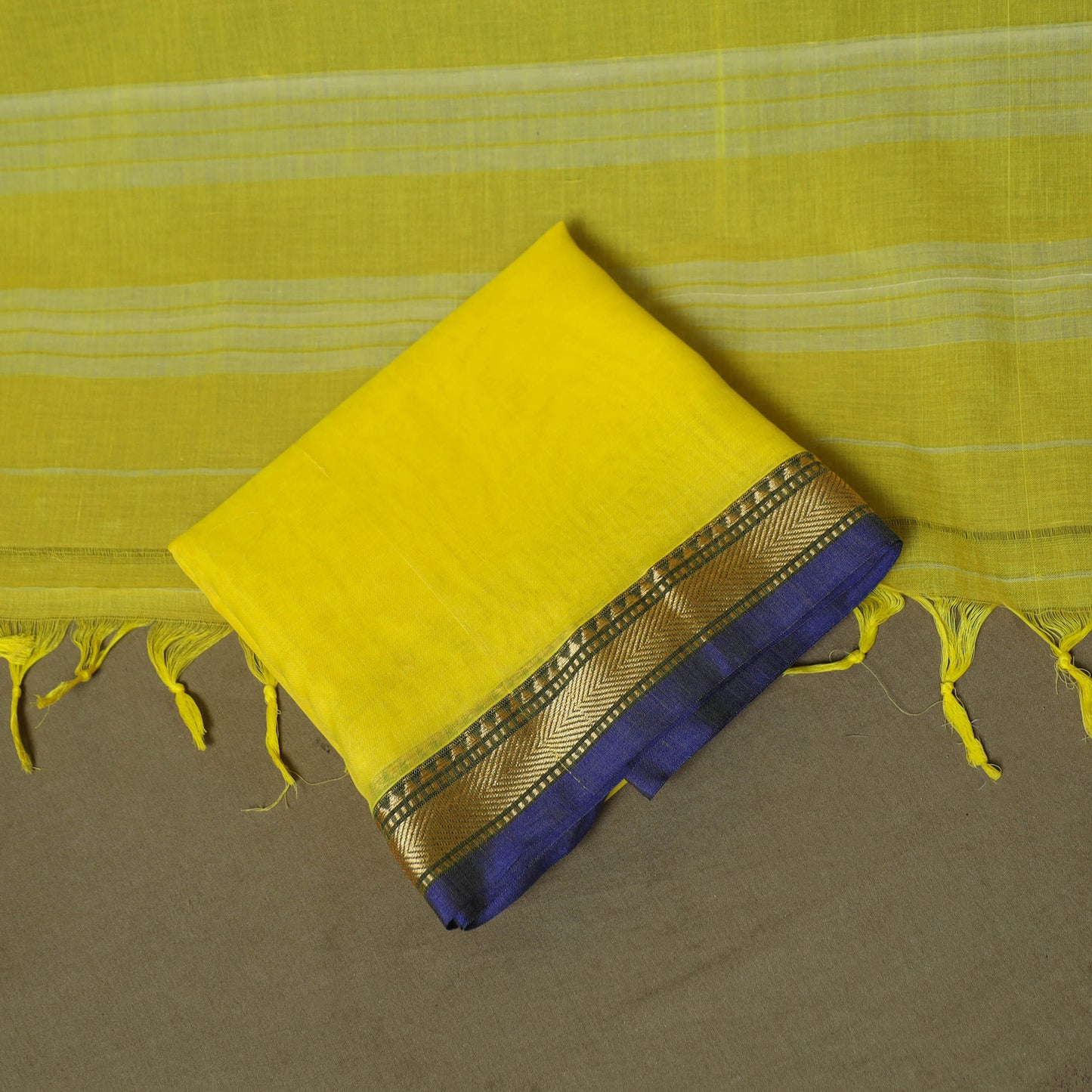 Yellow - Dharwad Woven Mercerised Cotton 3pc Unstitched Dress Material Suit Set 58