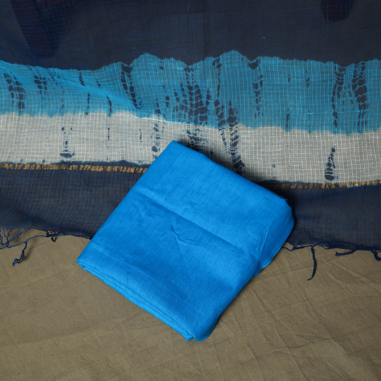 Kota Doria Cotton Shibori Tie-Dye 3pc Unstitched Dress Material 05