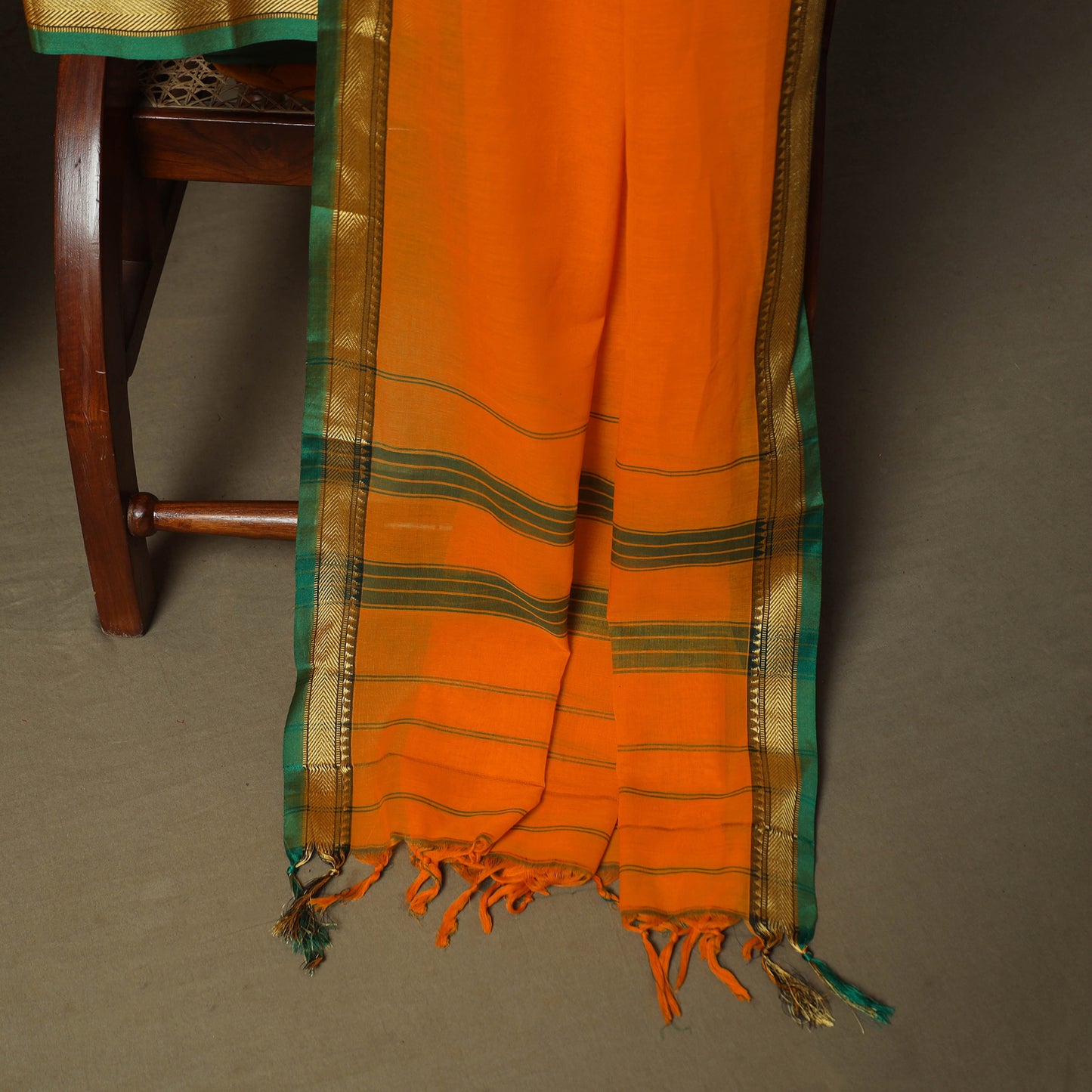 Orange - Dharwad Woven Mercerised Cotton 3pc Unstitched Dress Material Suit Set 59