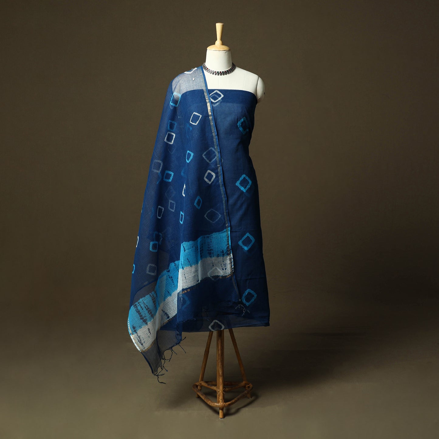 Kota Doria Cotton Shibori Tie-Dye 3pc Unstitched Dress Material 05