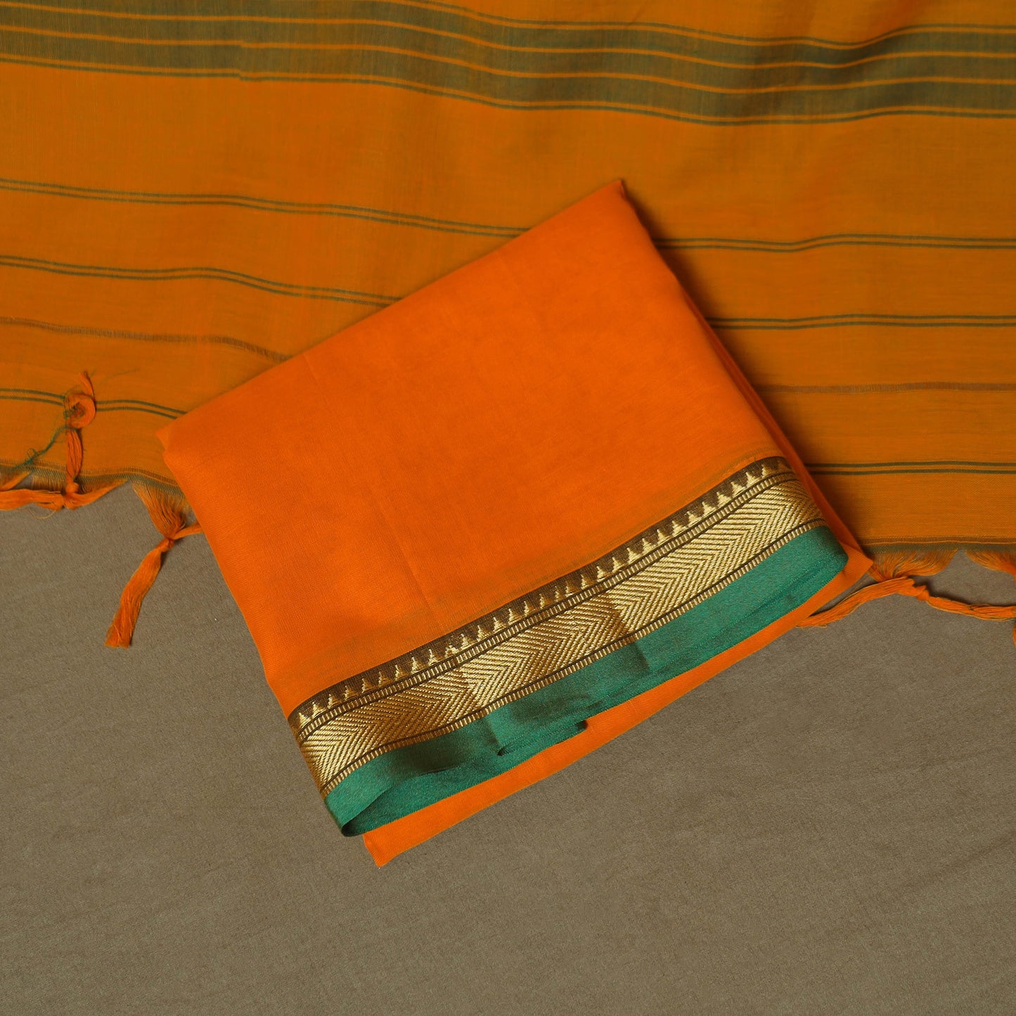 Orange - Dharwad Woven Mercerised Cotton 3pc Unstitched Dress Material Suit Set 59