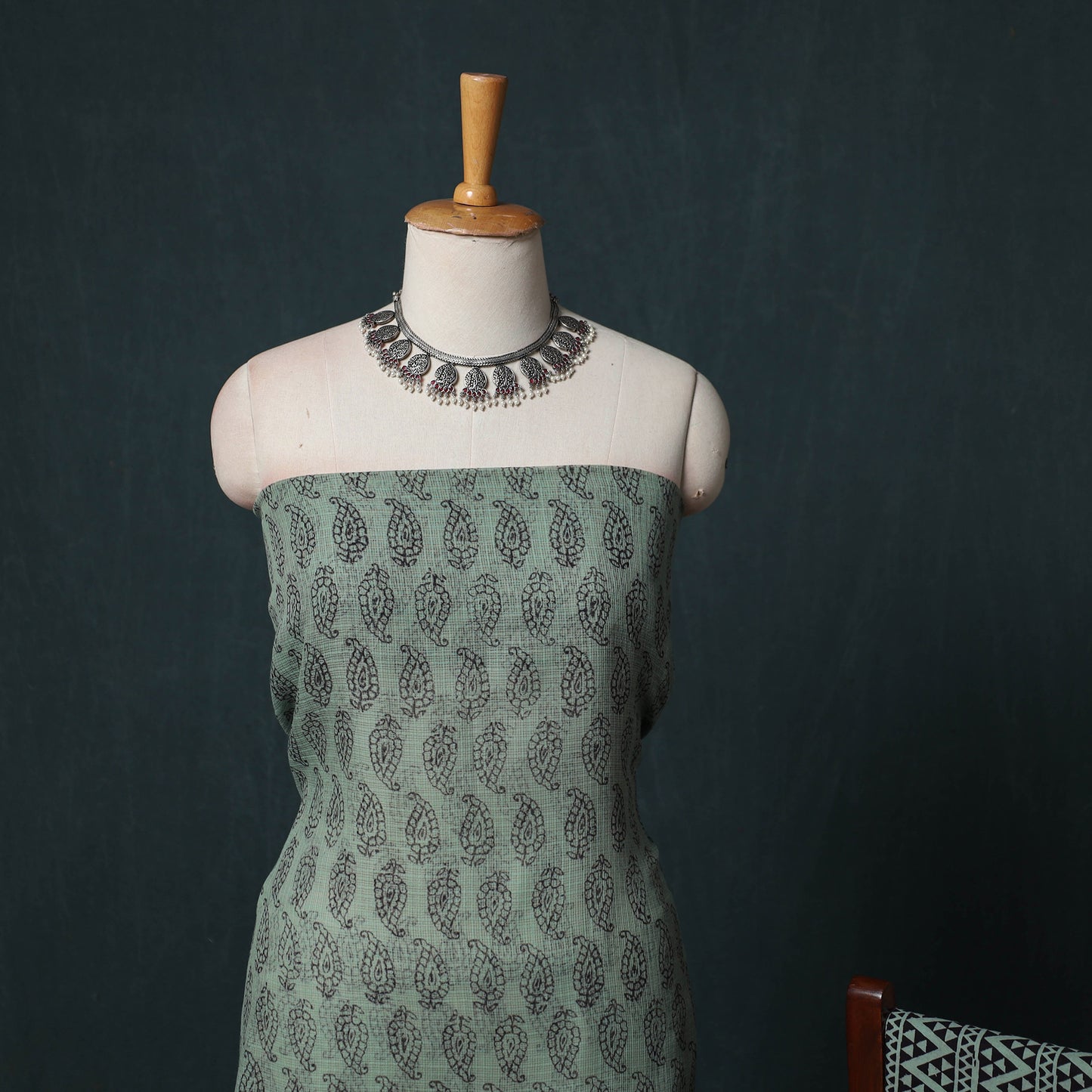 Bagh Hand Block Print Natural Dyed Kota Doria Cotton 3pc Unstitched Dress Material Suit Set 27
