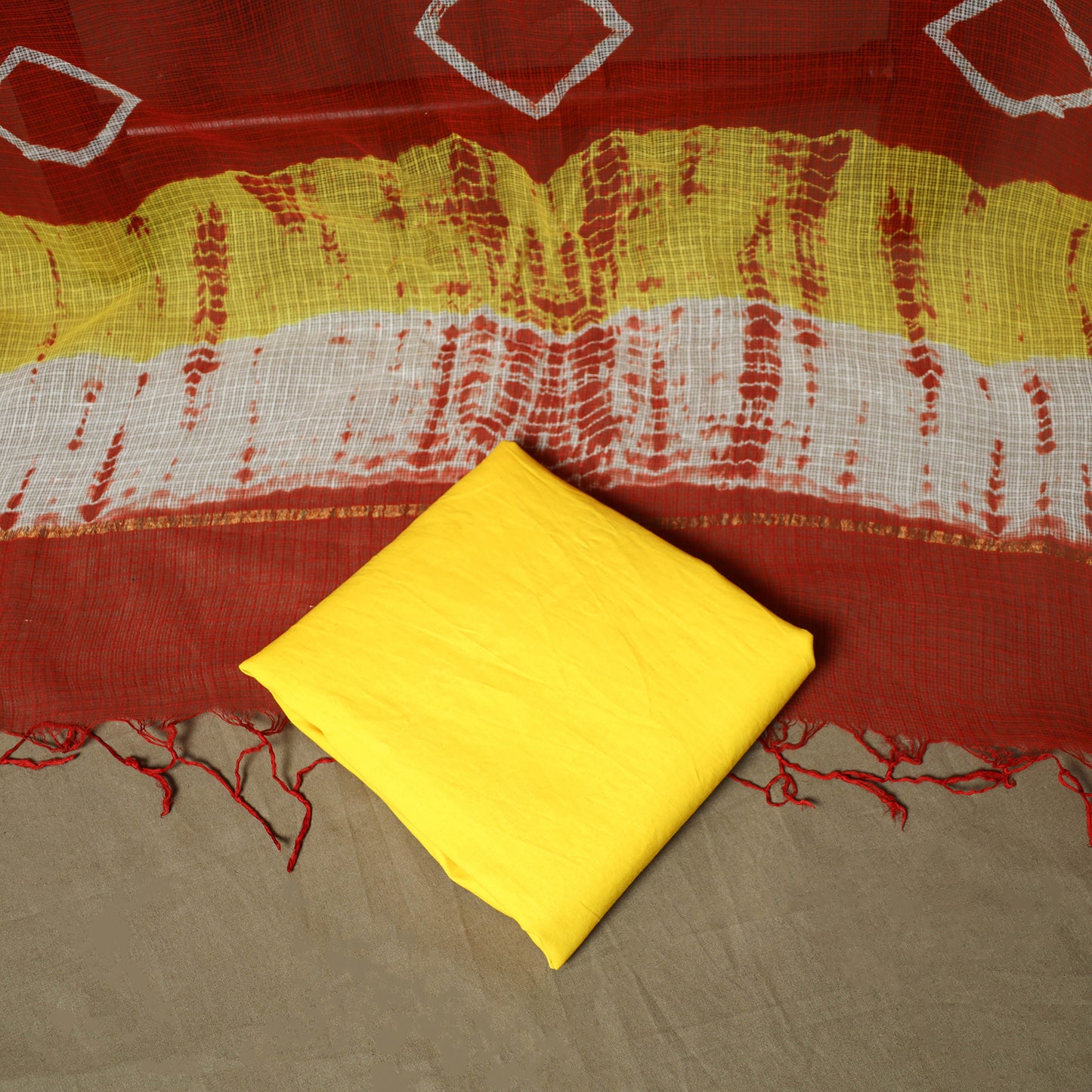 Kota Doria Cotton Shibori Tie-Dye 3pc Unstitched Dress Material 06