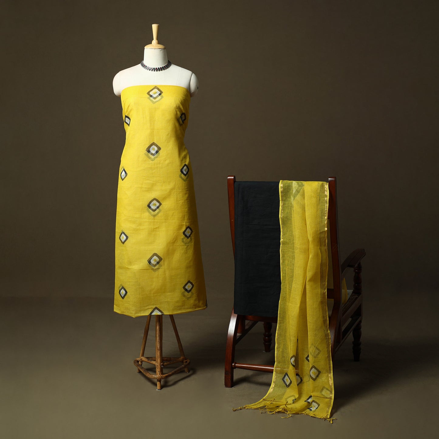 Kota Doria Cotton Shibori Tie-Dye 3pc Unstitched Dress Material 07