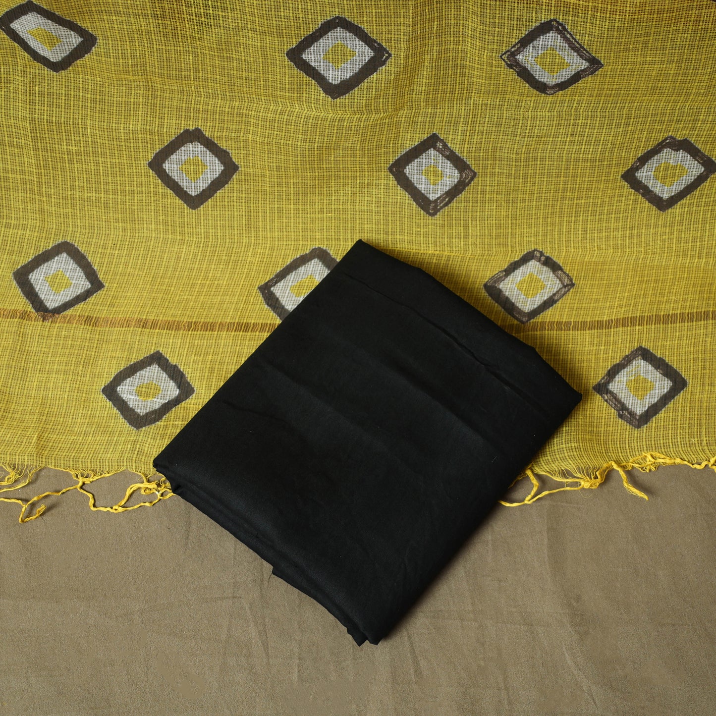 Kota Doria Cotton Shibori Tie-Dye 3pc Unstitched Dress Material 07