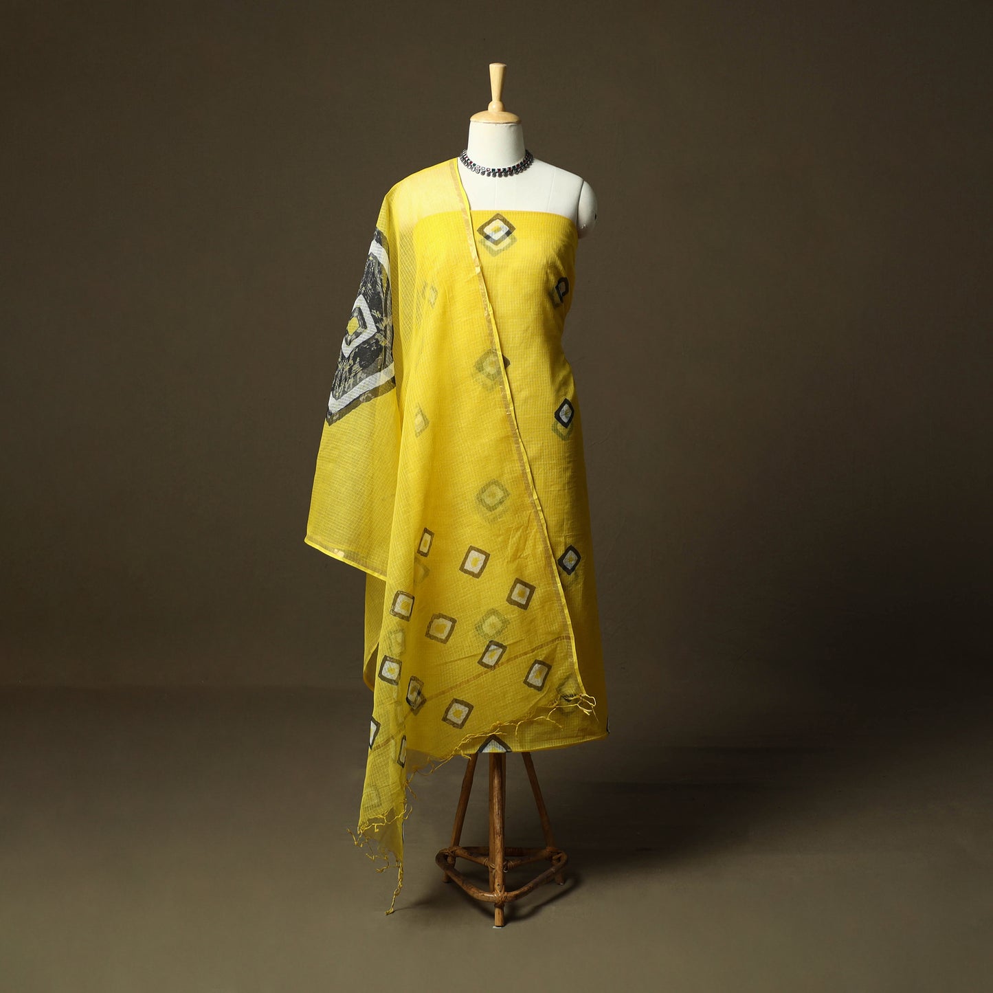 Kota Doria Cotton Shibori Tie-Dye 3pc Unstitched Dress Material 07