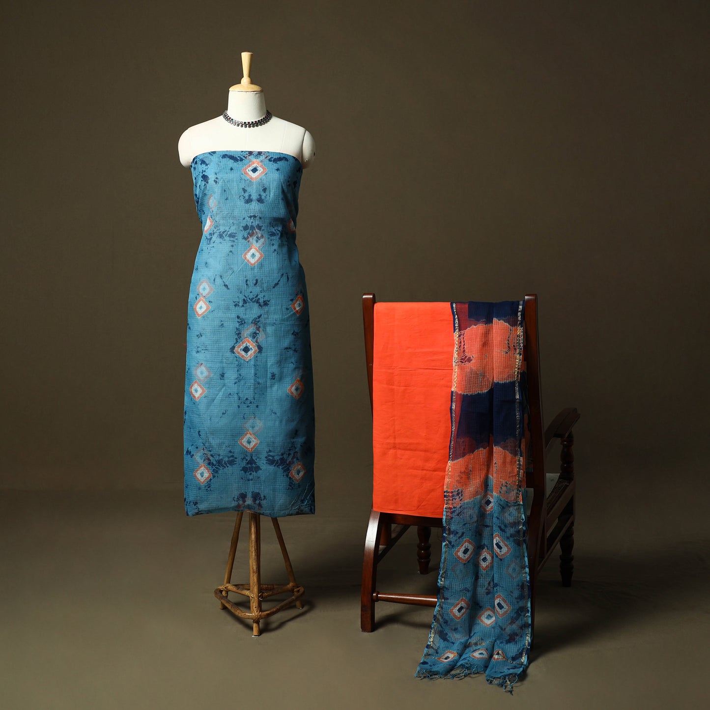 Kota Doria Cotton Shibori Tie-Dye 3pc Unstitched Dress Material 08