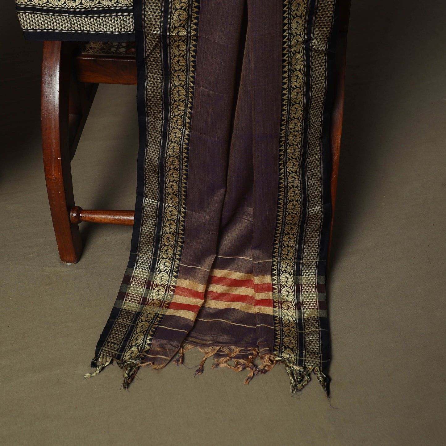 Brown - Dharwad Woven Mercerised Cotton 3pc Unstitched Dress Material Suit Set 62