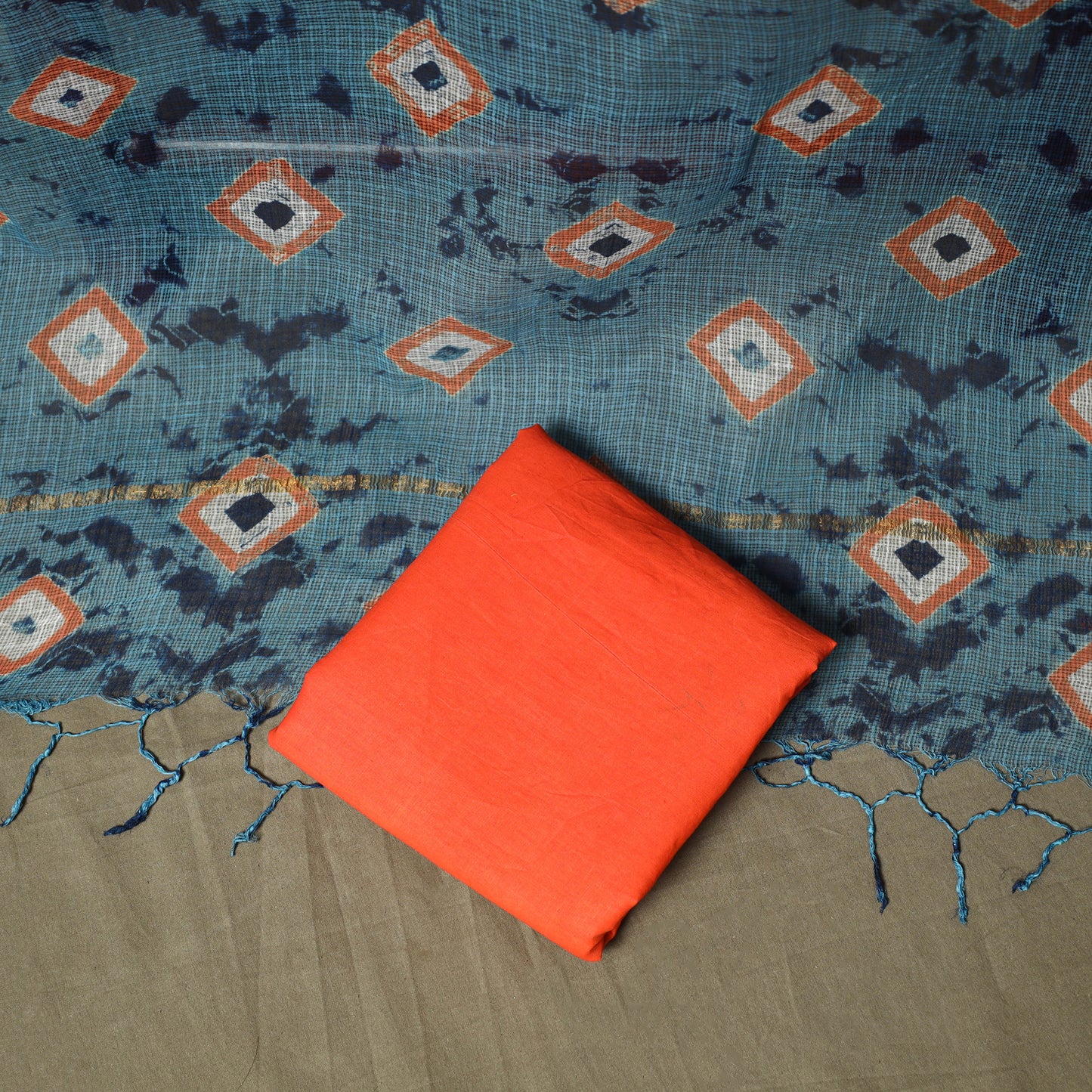 Kota Doria Cotton Shibori Tie-Dye 3pc Unstitched Dress Material 08