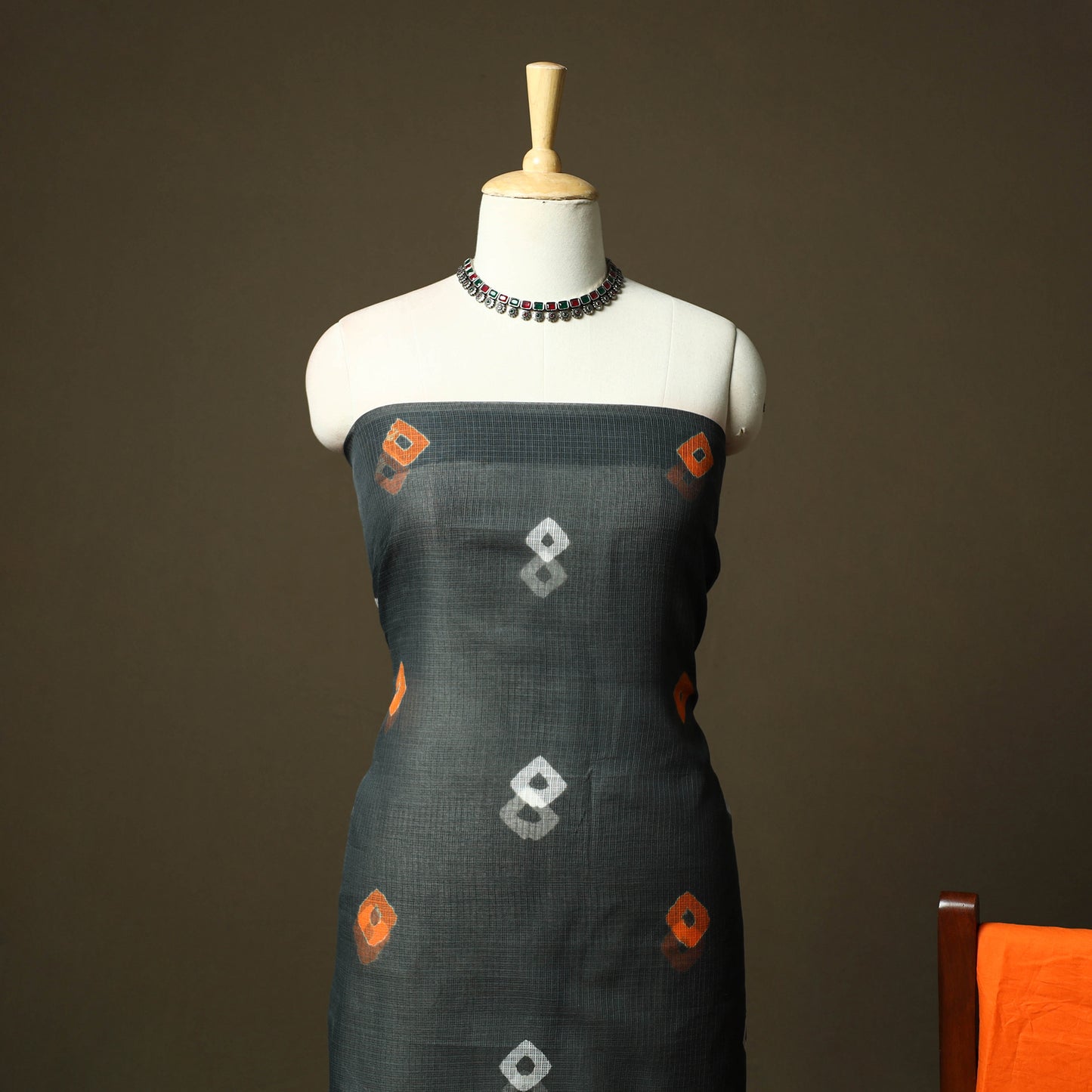 Kota Doria Cotton Shibori Tie-Dye 3pc Unstitched Dress Material 09