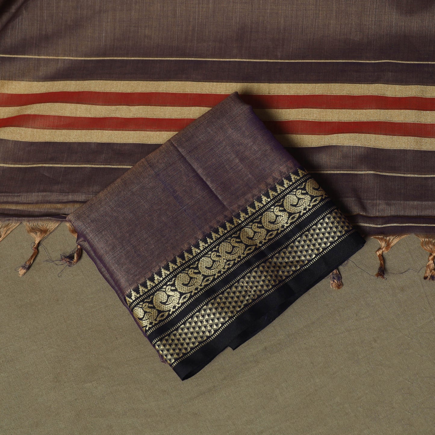 Brown - Dharwad Woven Mercerised Cotton 3pc Unstitched Dress Material Suit Set 62