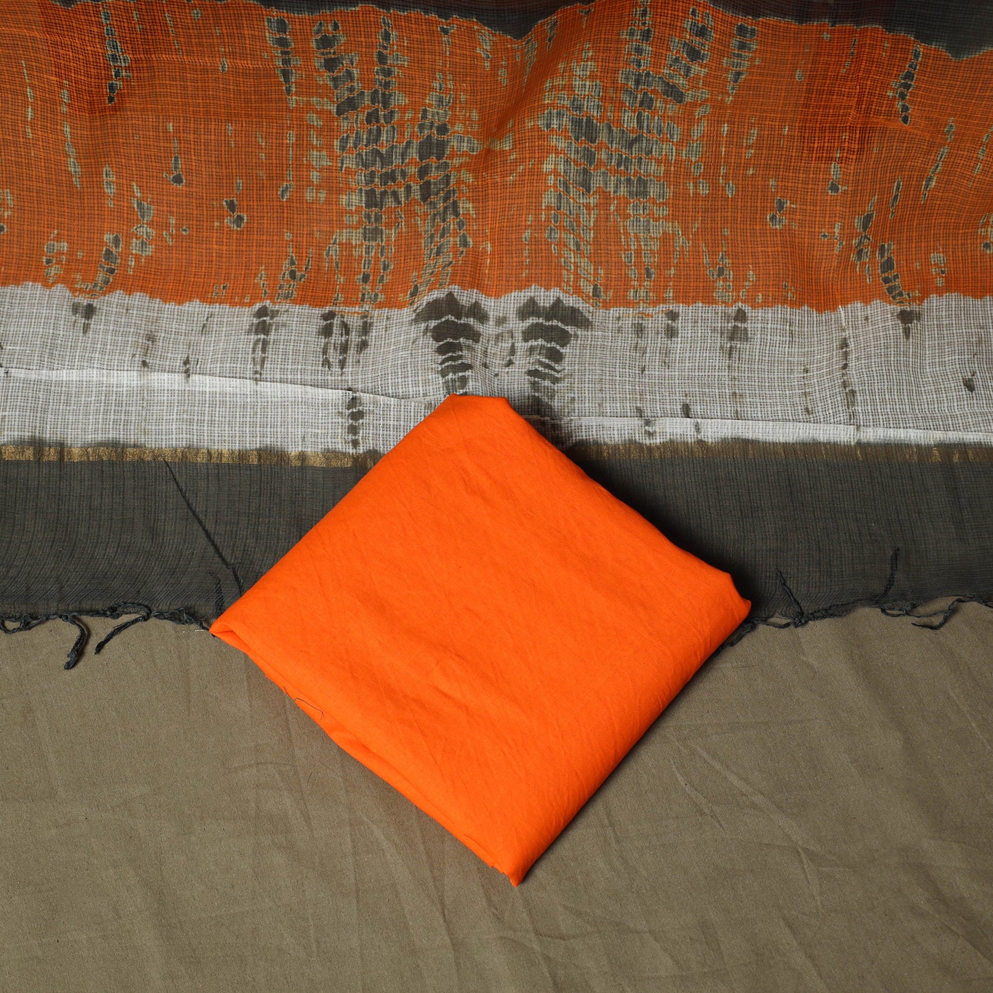 Kota Doria Cotton Shibori Tie-Dye 3pc Unstitched Dress Material 09