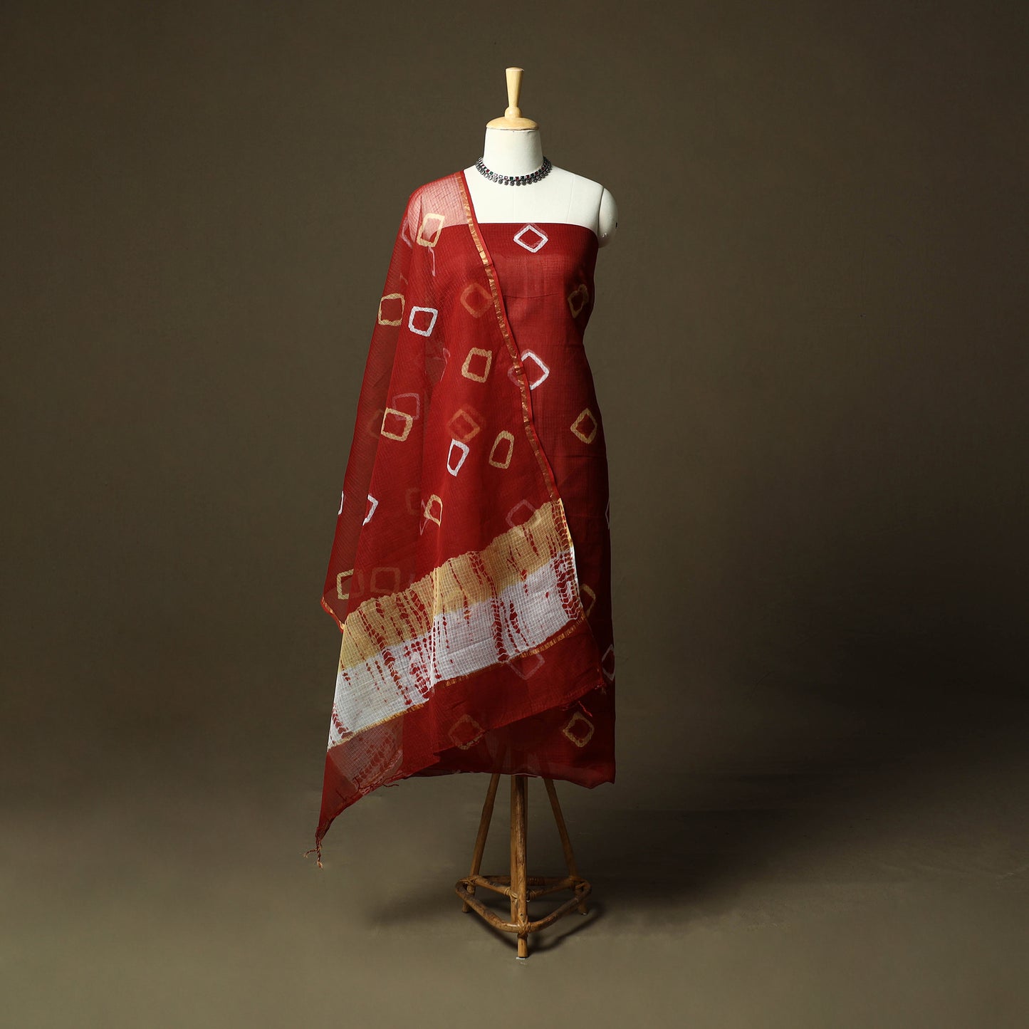 Kota Doria Cotton Shibori Tie-Dye 3pc Unstitched Dress Material 10