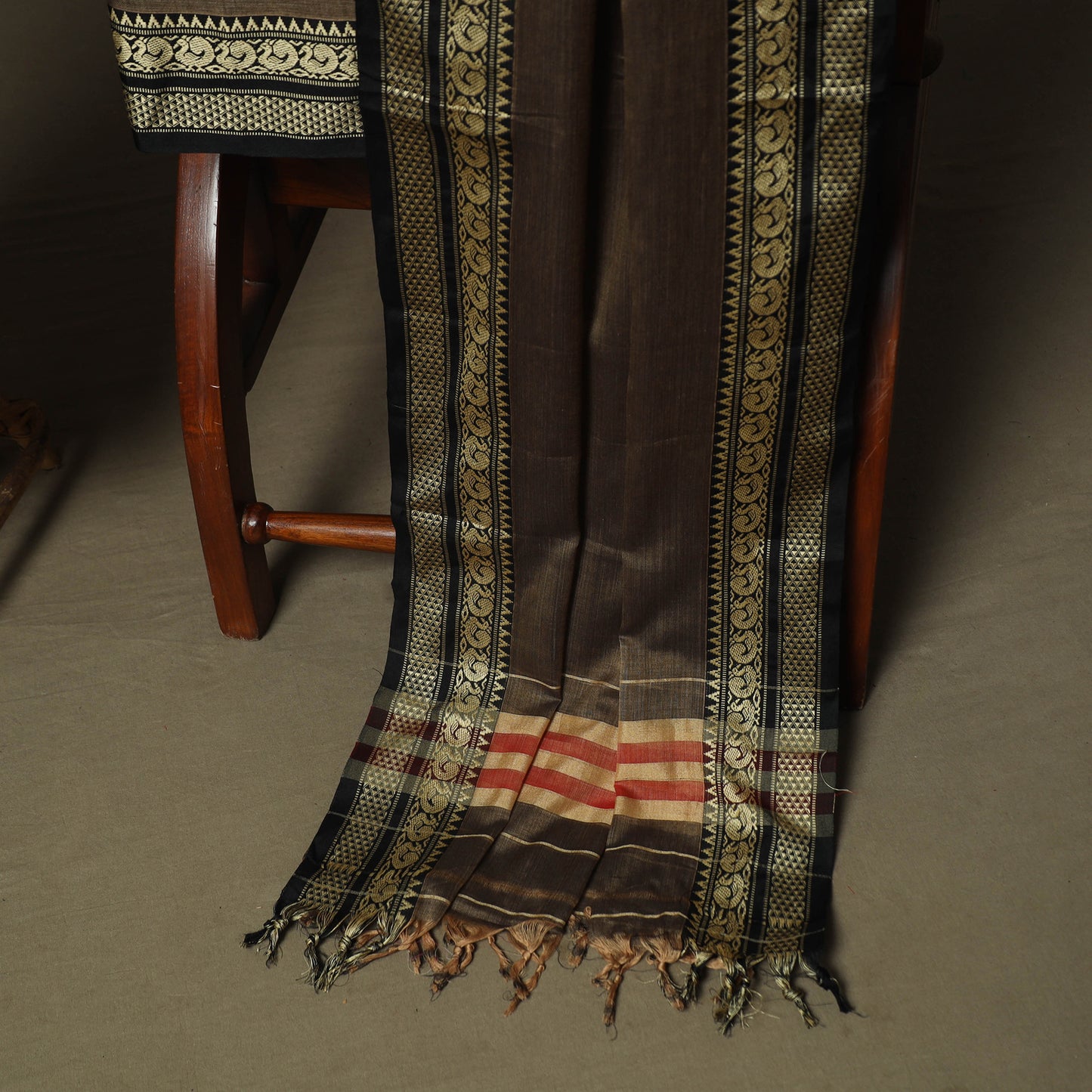Brown - Dharwad Woven Mercerised Cotton 3pc Unstitched Dress Material Suit Set 64