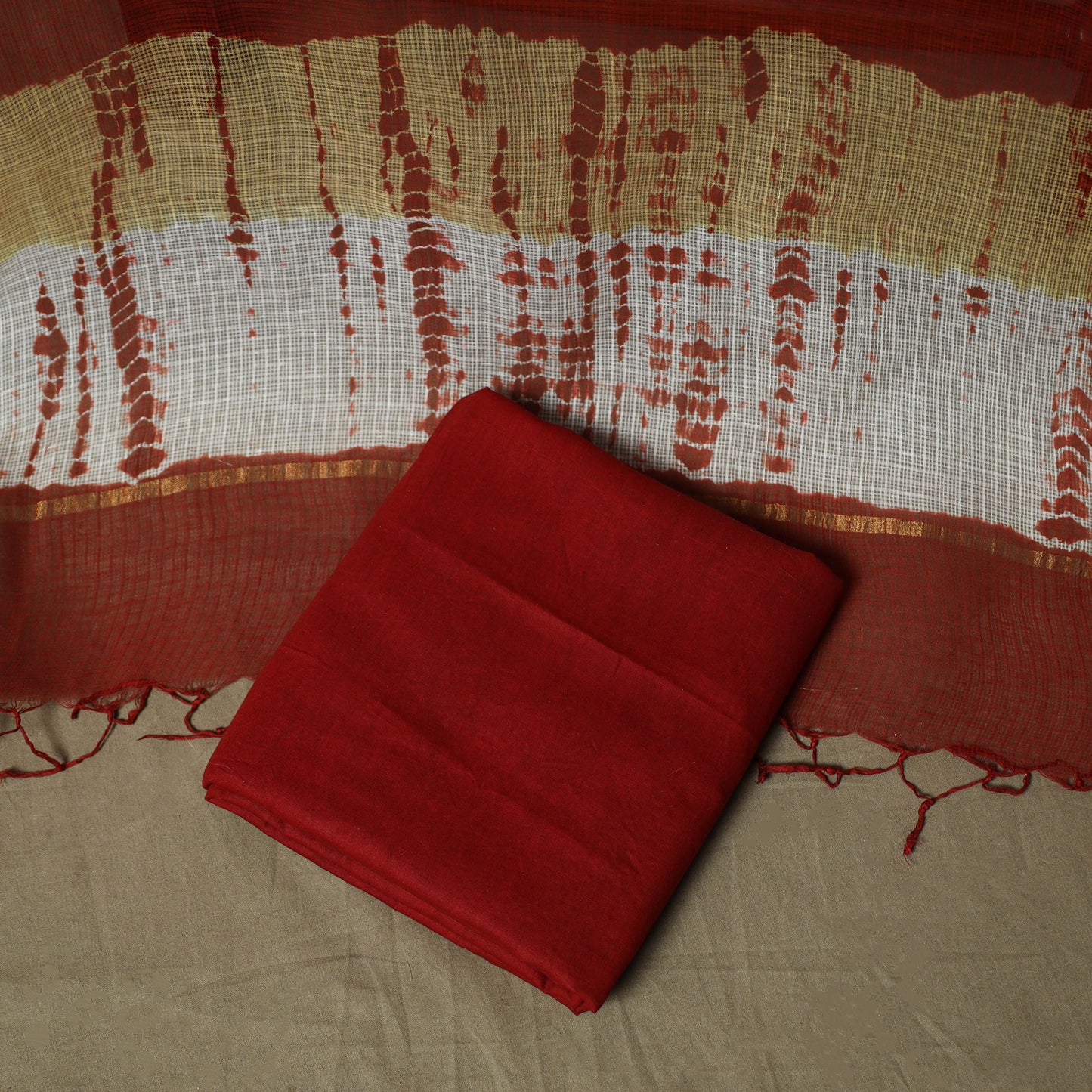 Kota Doria Cotton Shibori Tie-Dye 3pc Unstitched Dress Material 10