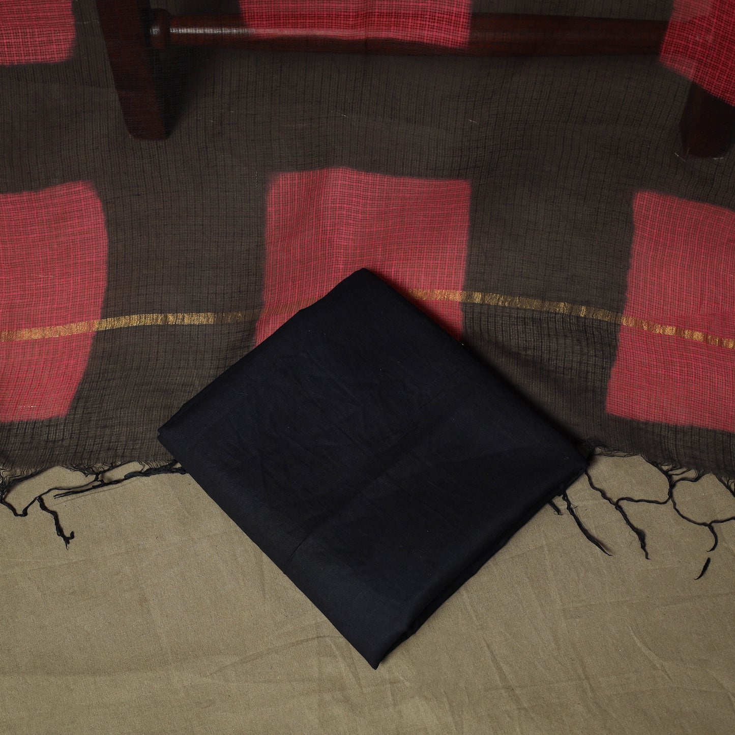 Kota Doria Cotton Shibori Tie-Dye 3pc Unstitched Dress Material 11