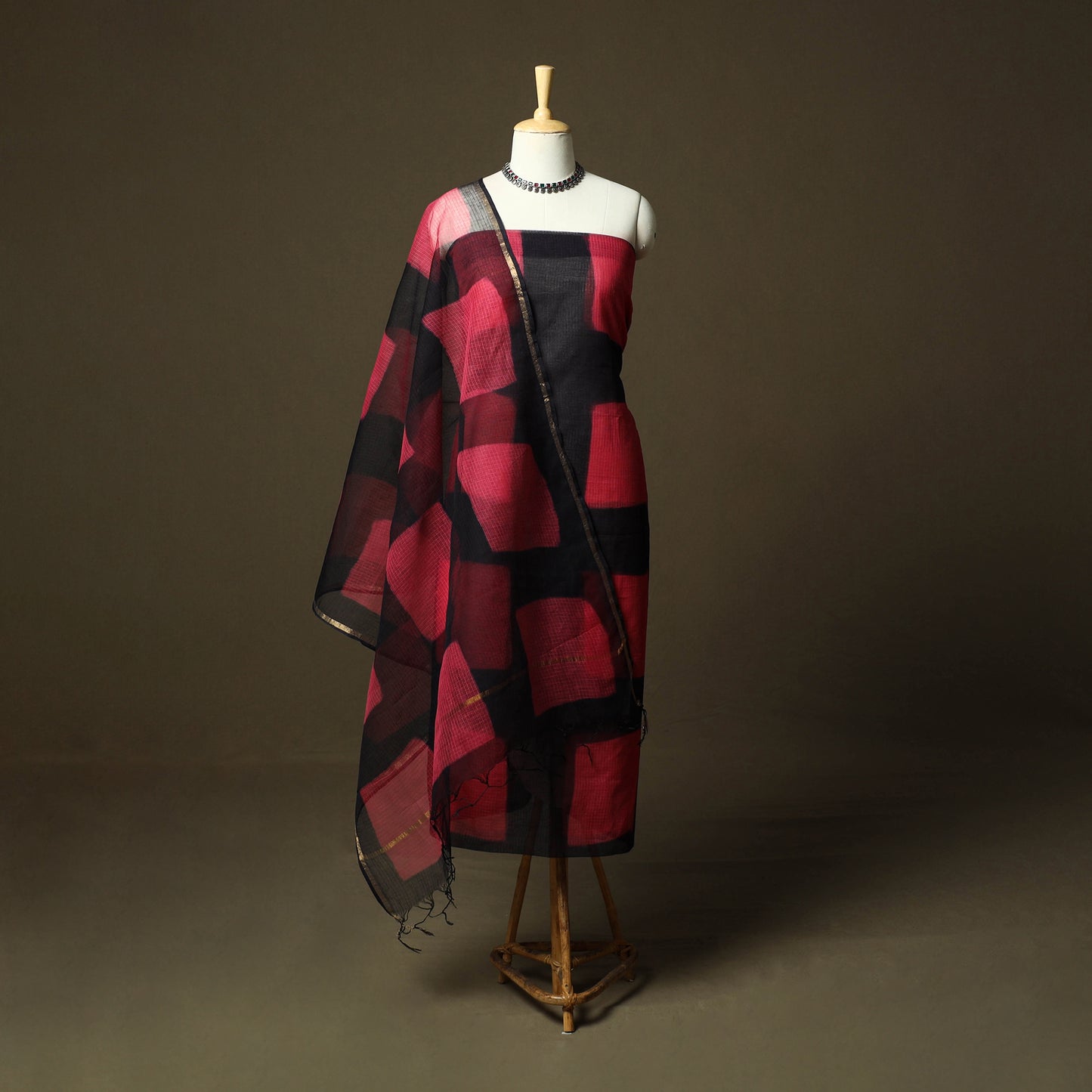 Kota Doria Cotton Shibori Tie-Dye 3pc Unstitched Dress Material 11