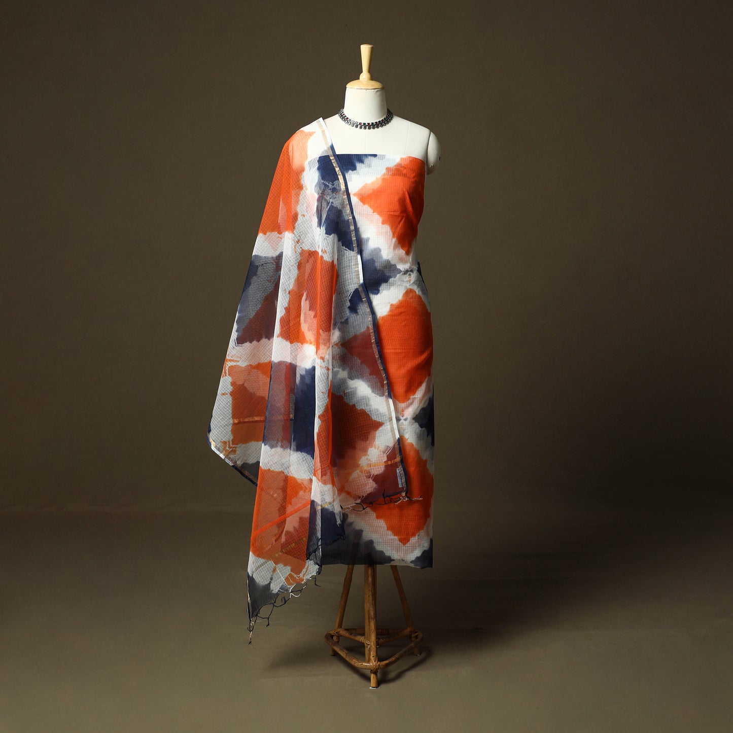 Kota Doria Cotton Shibori Tie-Dye 3pc Unstitched Dress Material 12