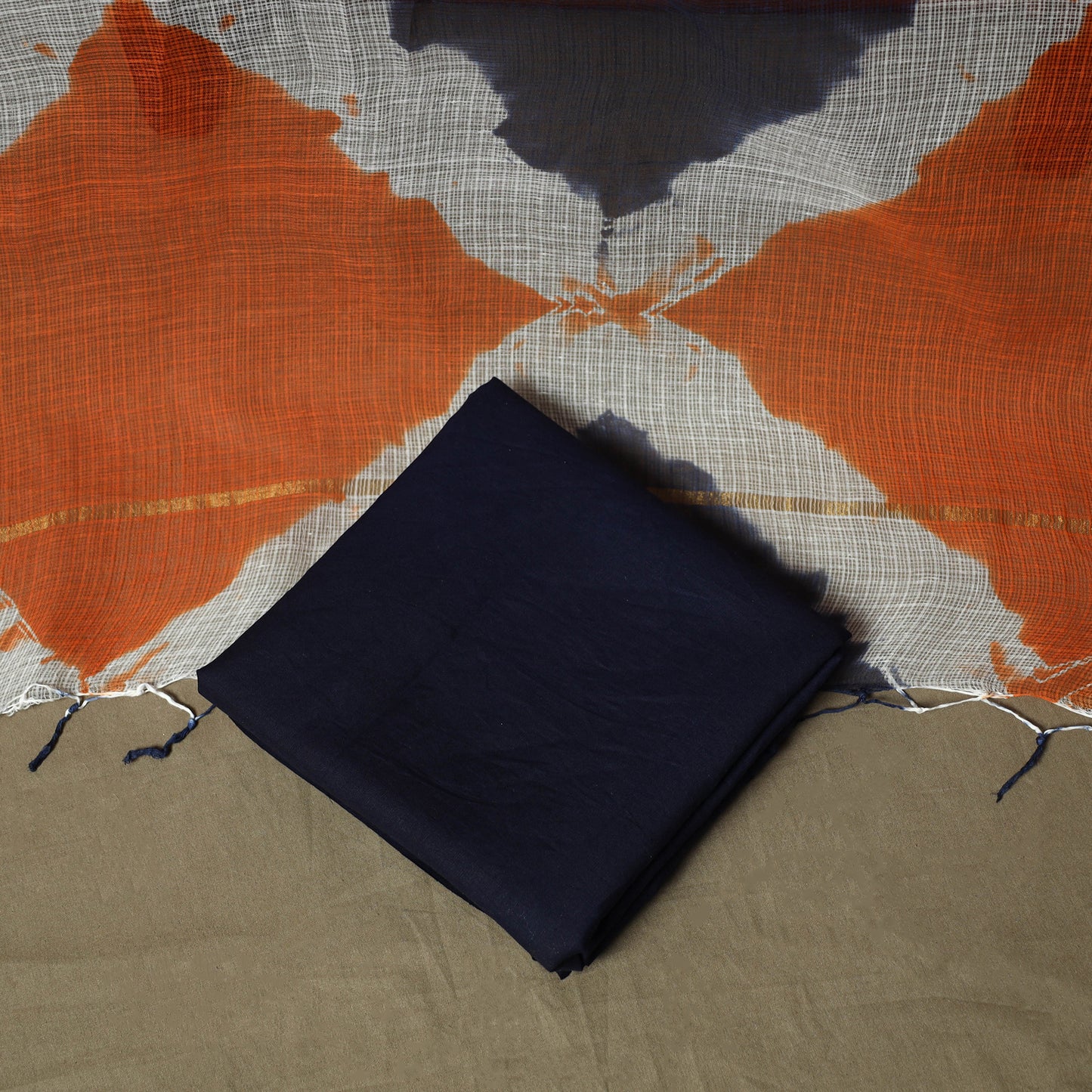 Kota Doria Cotton Shibori Tie-Dye 3pc Unstitched Dress Material 12