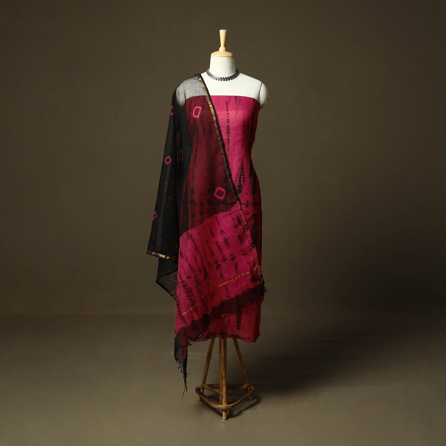 Kota Doria Cotton Shibori Tie-Dye 3pc Unstitched Dress Material 13