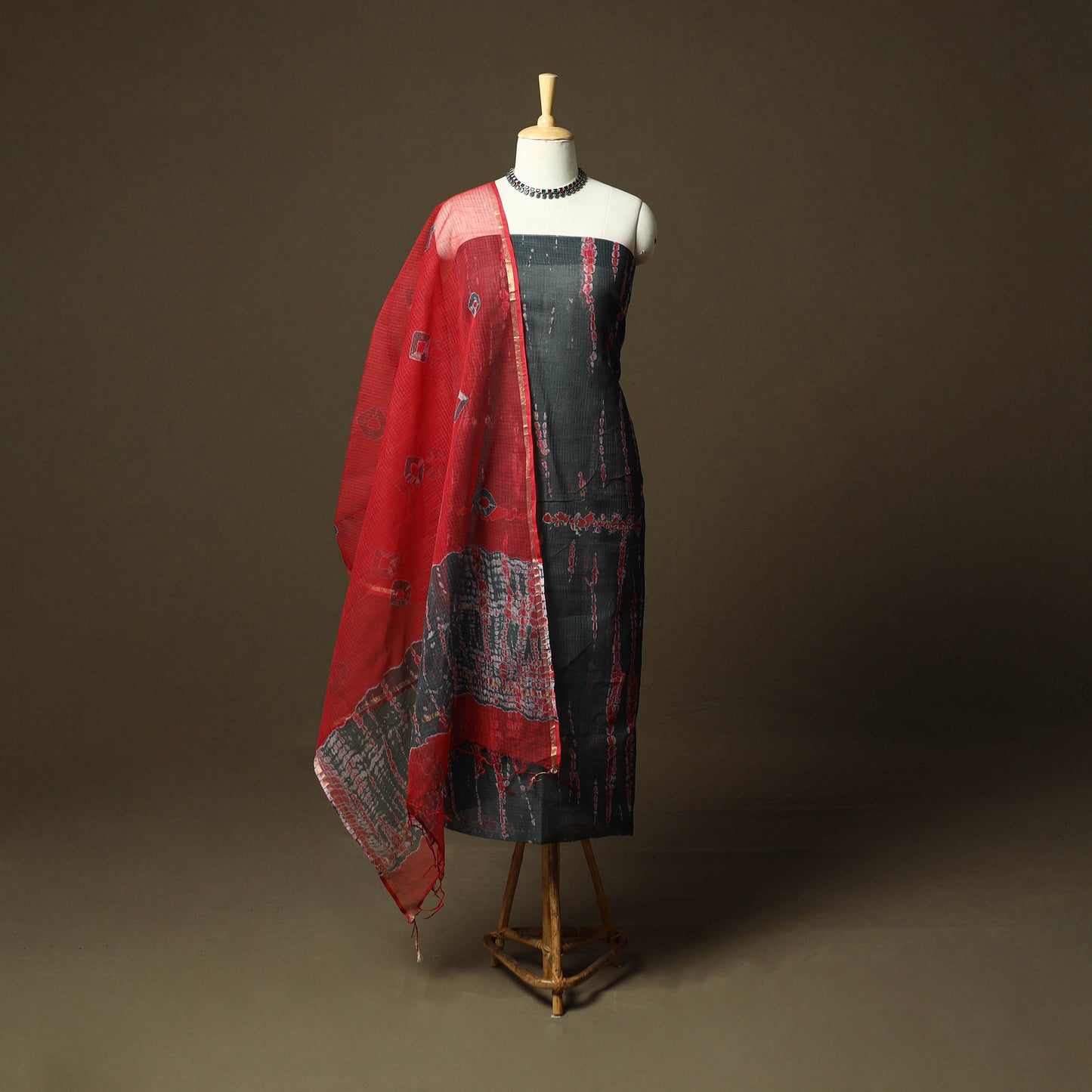 Kota Doria Cotton Shibori Tie-Dye 3pc Unstitched Dress Material 14