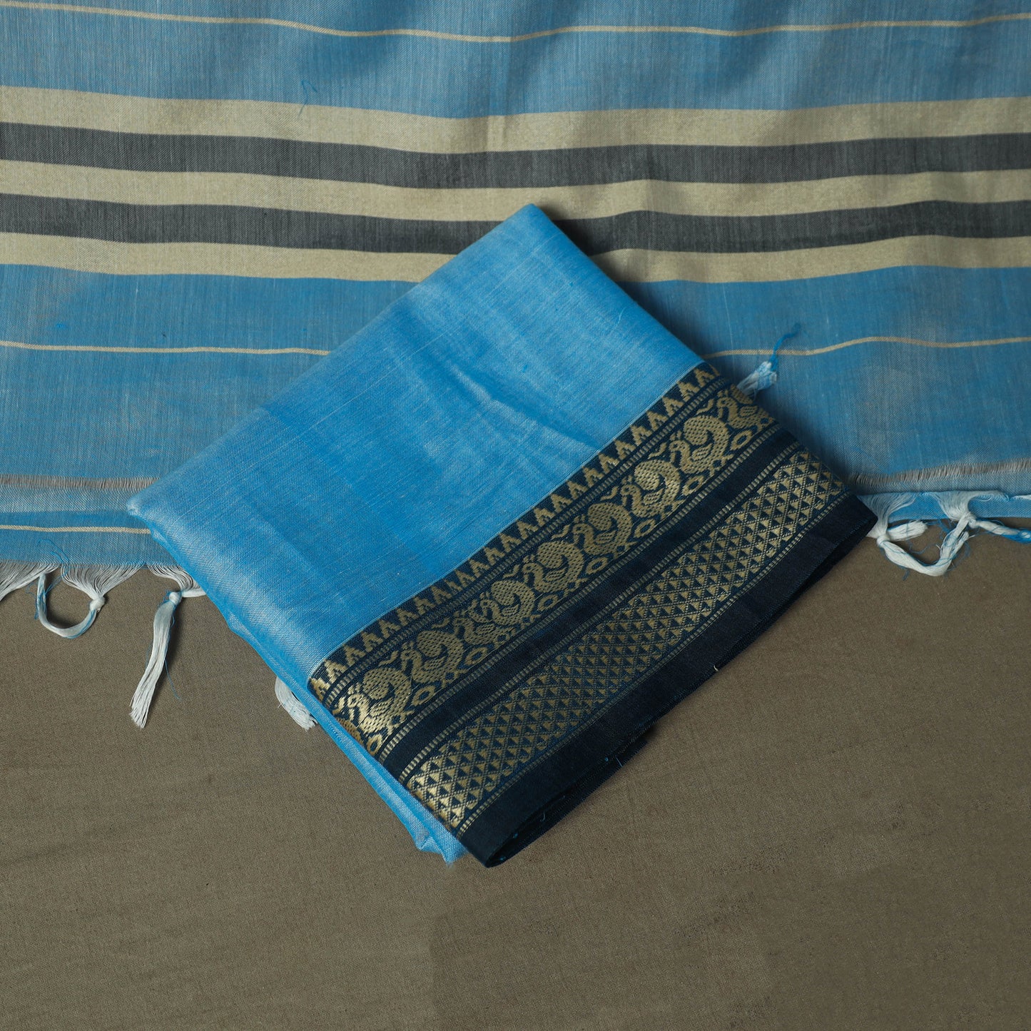 Blue - Dharwad Woven Mercerised Cotton 3pc Unstitched Dress Material Suit Set 69