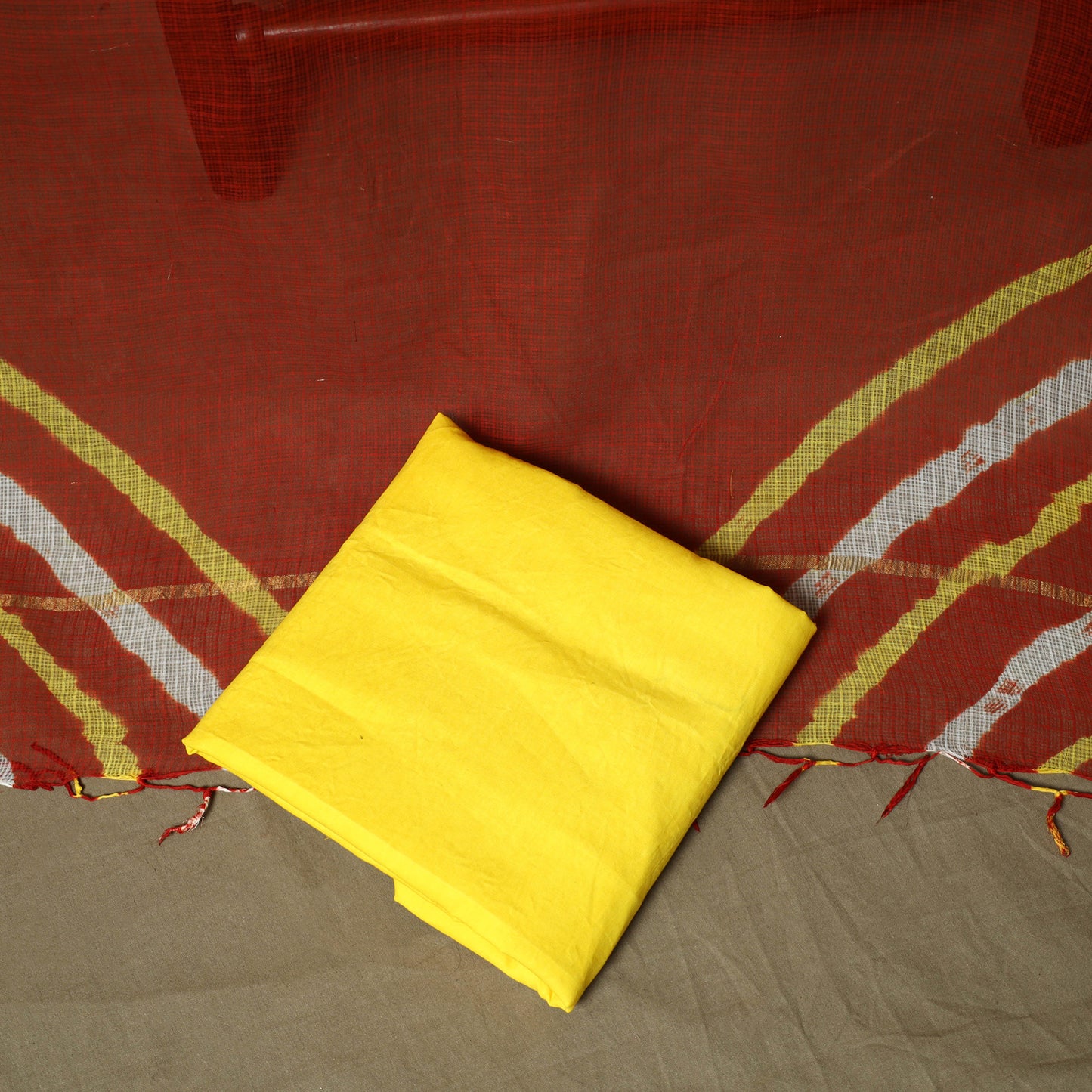 Kota Doria Cotton Shibori Tie-Dye 3pc Unstitched Dress Material 15