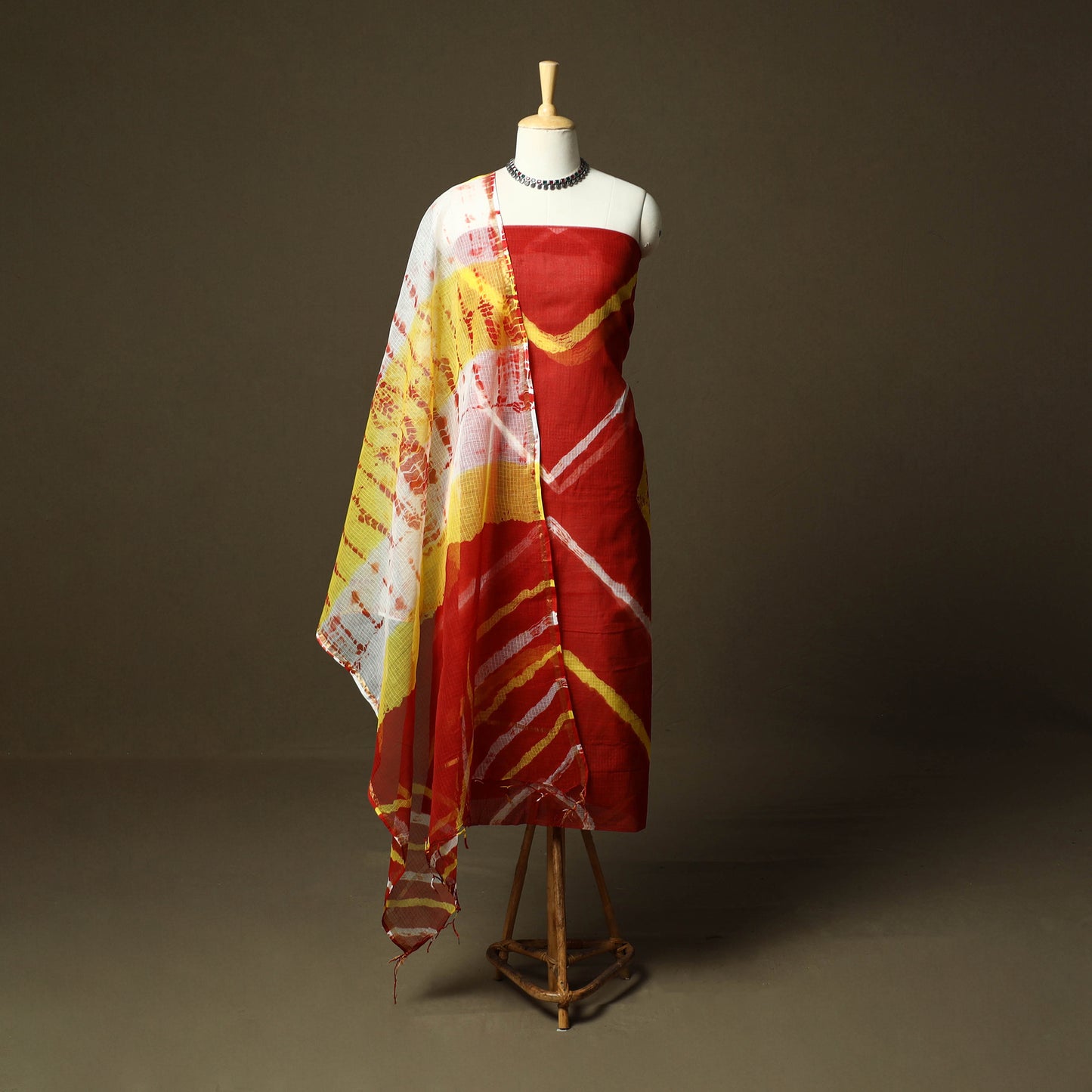 Kota Doria Cotton Shibori Tie-Dye 3pc Unstitched Dress Material 15