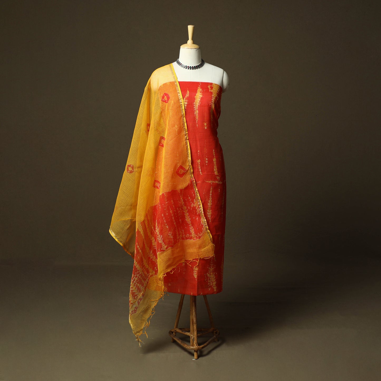 Kota Doria Cotton Shibori Tie-Dye 3pc Unstitched Dress Material 16