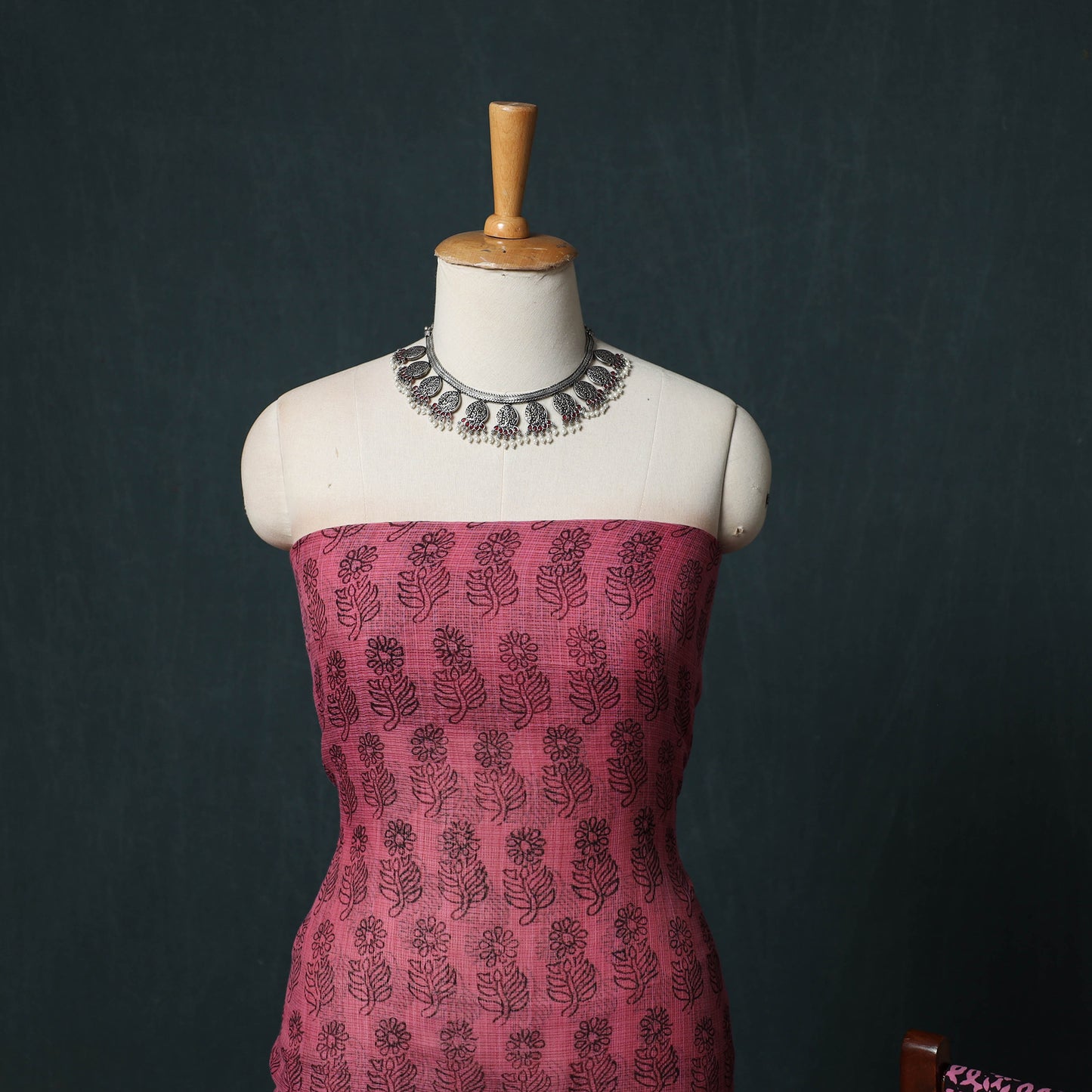 Bagh Hand Block Print Natural Dyed Kota Doria Cotton 3pc Unstitched Dress Material Suit Set 40