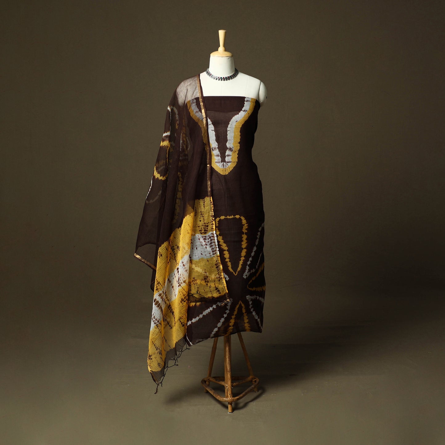 Kota Doria Cotton Shibori Tie-Dye 3pc Unstitched Dress Material 19