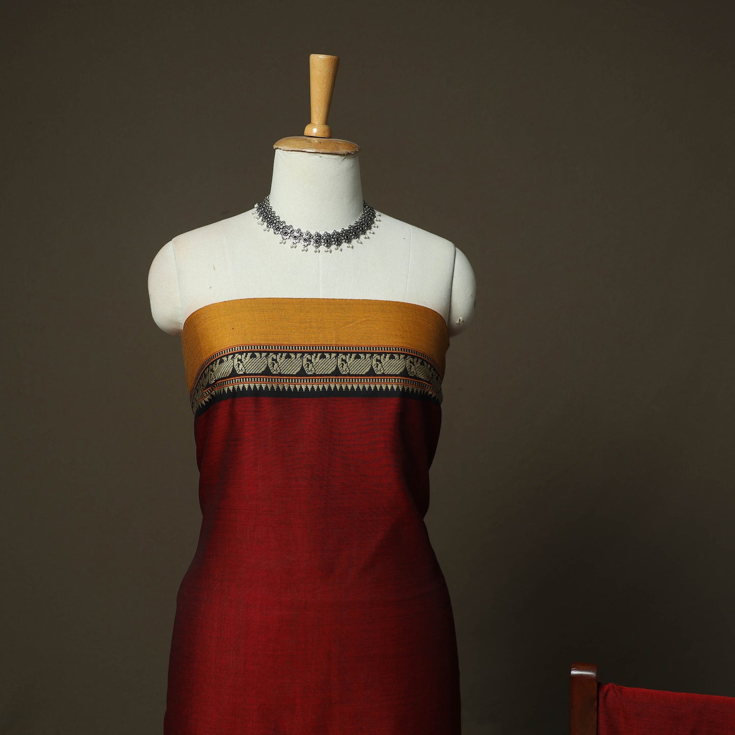Red - Dharwad Woven Mercerised Cotton 3pc Unstitched Dress Material Suit Set 74