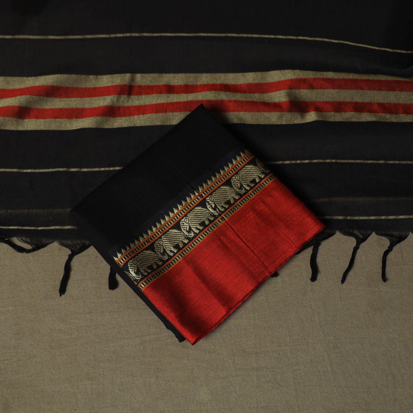 Black - Dharwad Woven Mercerised Cotton 3pc Unstitched Dress Material Suit Set 75