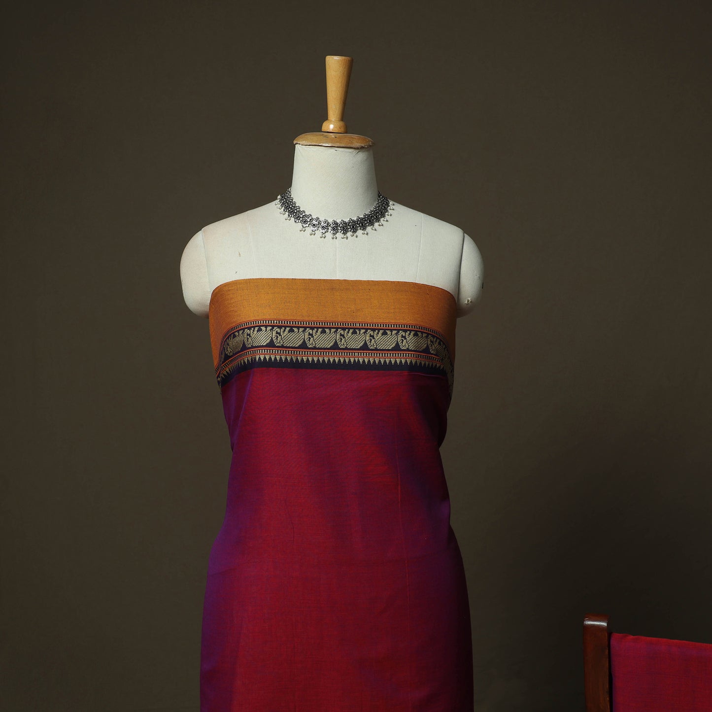 Red - Dharwad Woven Mercerised Cotton 3pc Unstitched Dress Material Suit Set 76
