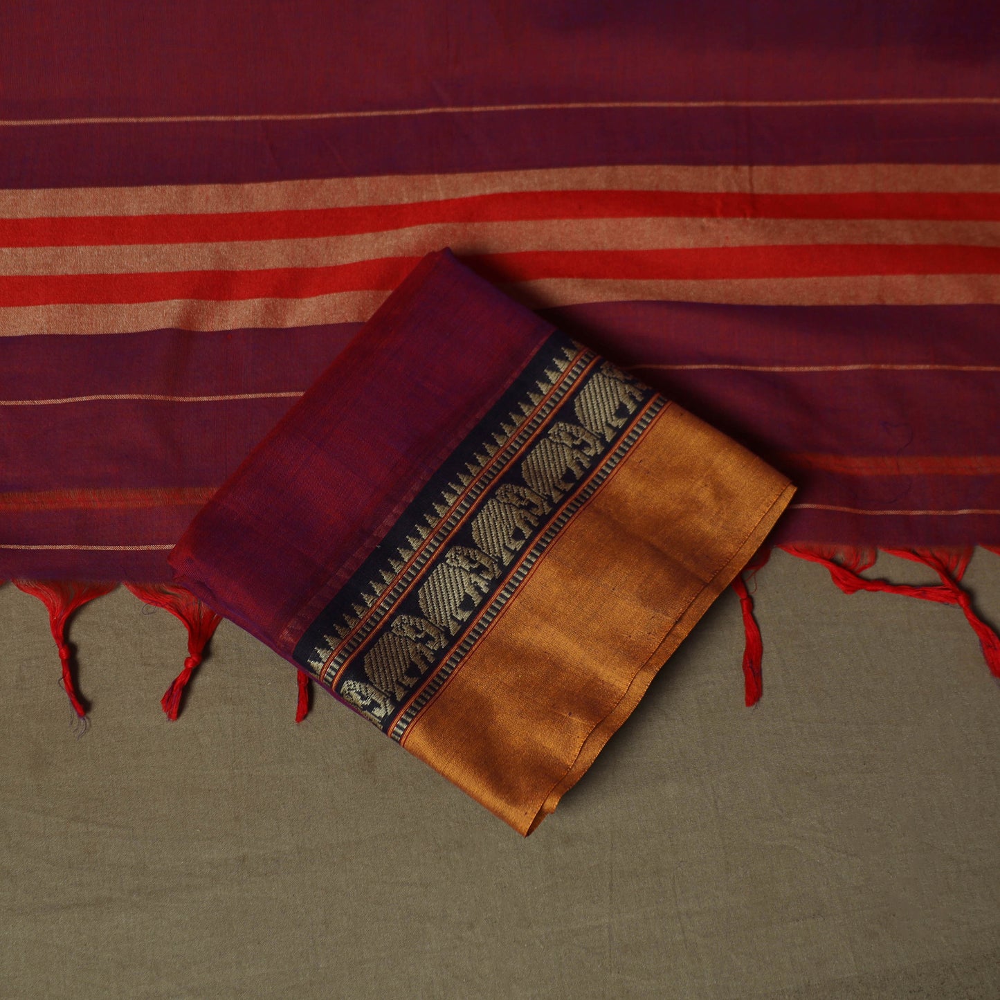 Red - Dharwad Woven Mercerised Cotton 3pc Unstitched Dress Material Suit Set 76