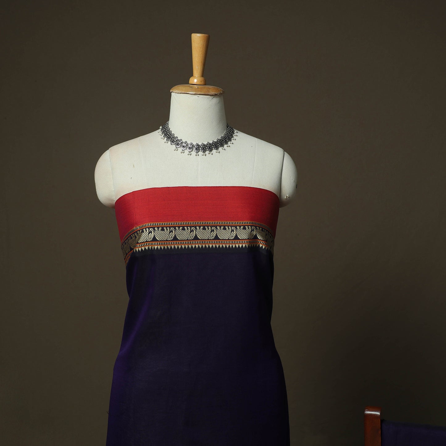 Blue - Dharwad Woven Mercerised Cotton 3pc Unstitched Dress Material Suit Set 77