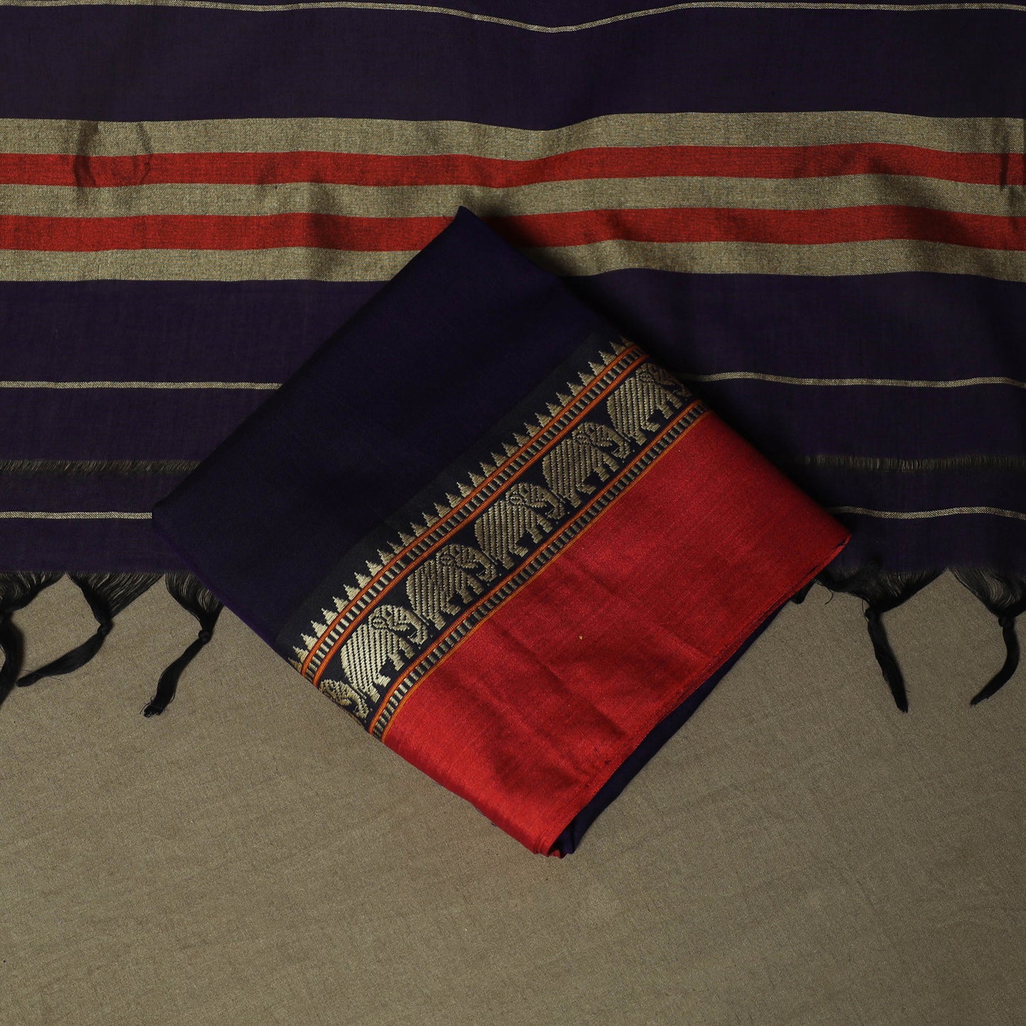 Blue - Dharwad Woven Mercerised Cotton 3pc Unstitched Dress Material Suit Set 77
