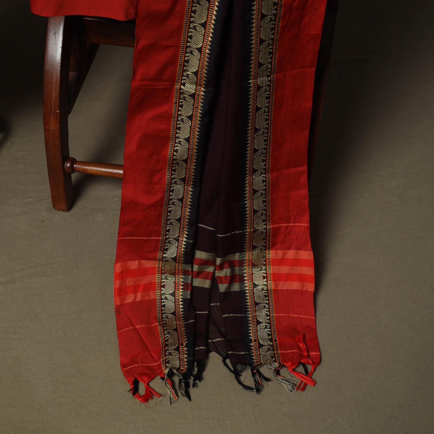 Maroon - Dharwad Woven Mercerised Cotton 3pc Unstitched Dress Material Suit Set 82