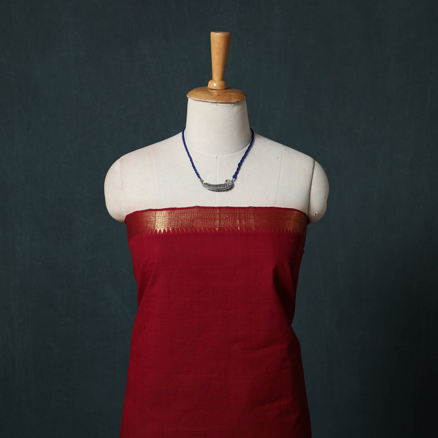 Mangalagiri Handwoven 2pc Cotton Unstitched Dress Material Kurta Set with Jewellery 09