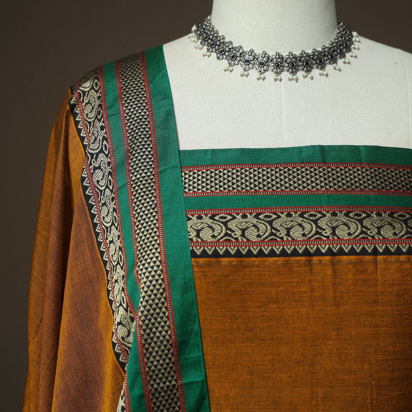 Orange - Dharwad Woven Mercerised Cotton 3pc Unstitched Dress Material Suit Set 68