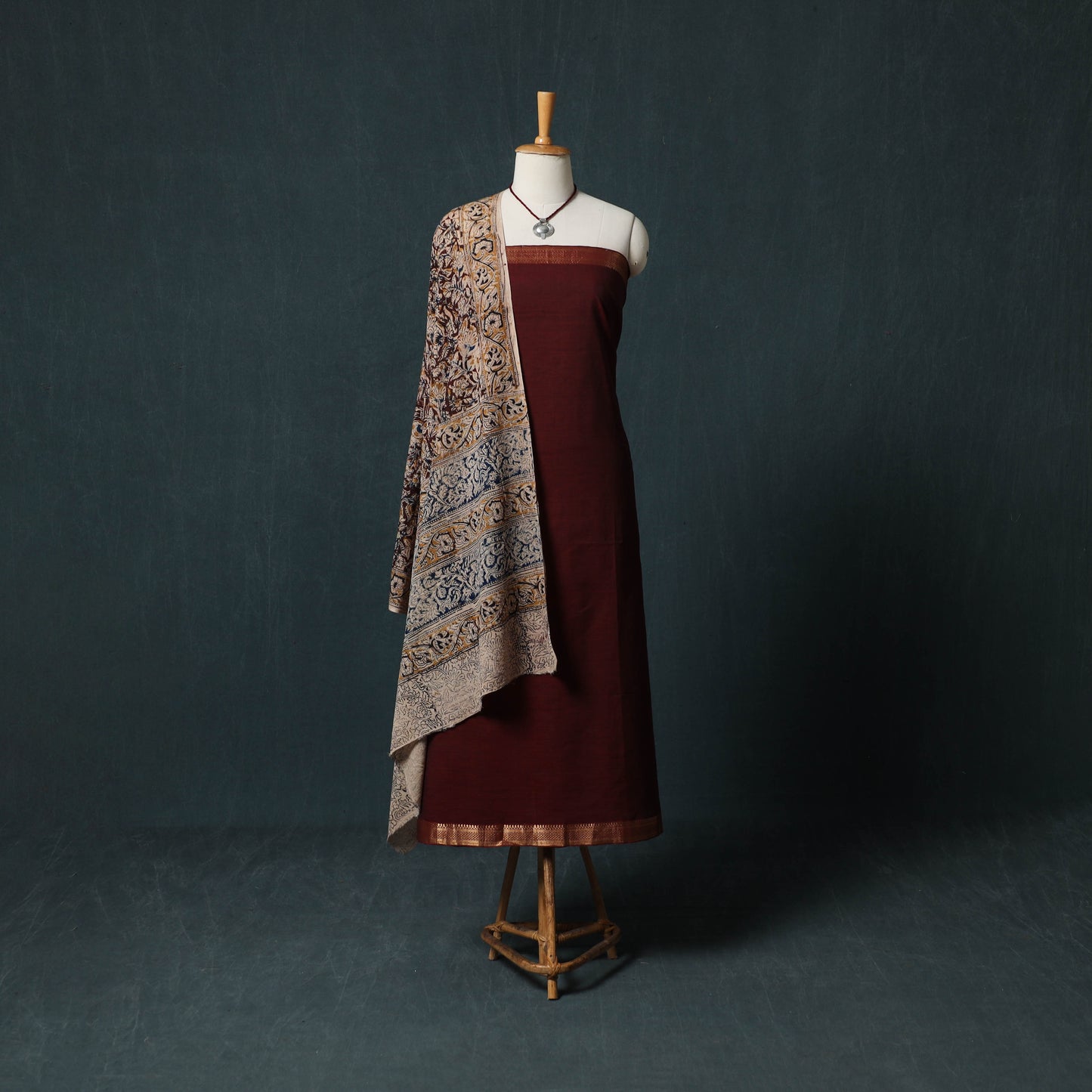 Mangalagiri Handwoven 2pc Cotton Unstitched Dress Material Kurta Set with Jewellery 12